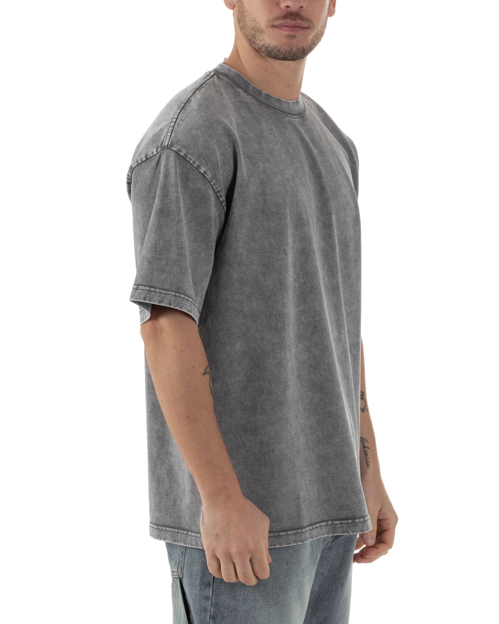 T-shirt Uomo Girocollo Cotone Slavato Maglia Mezze Maniche Tie Dye Basic Oversize Casual Tinta Unita Grigio GIOSAL-TS3093A
