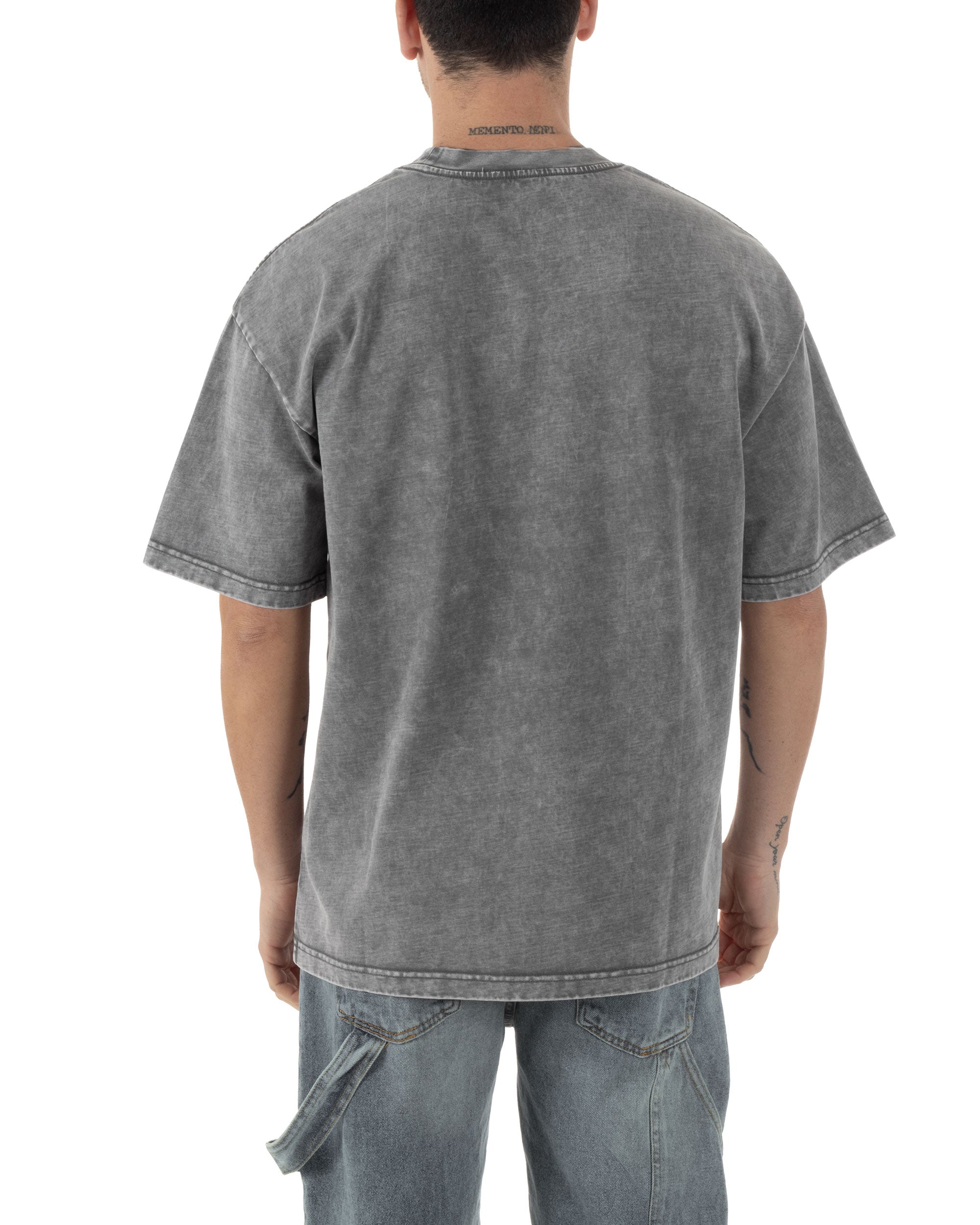 T-shirt Uomo Girocollo Cotone Slavato Maglia Mezze Maniche Tie Dye Basic Oversize Casual Tinta Unita Grigio GIOSAL-TS3093A