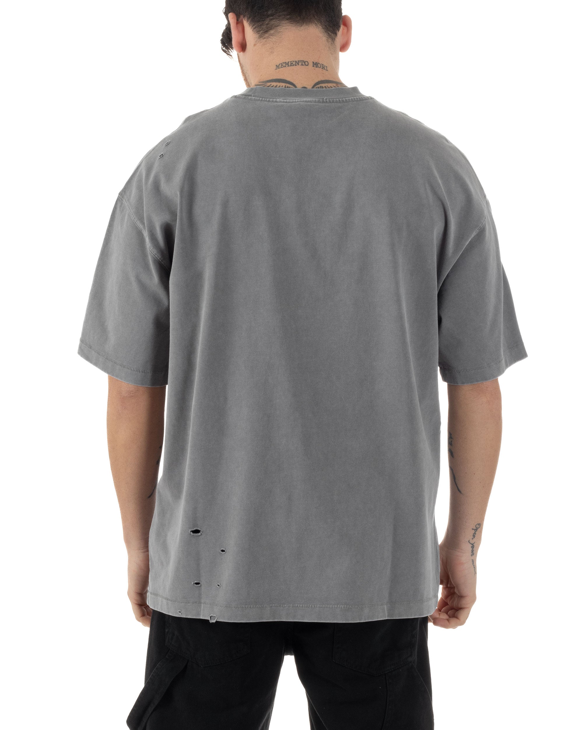 T-shirt Uomo Girocollo Con Rotture Cotone Slavato Tie Dye Maglia Basic Oversize Casual Grigio GIOSAL-TS3103A