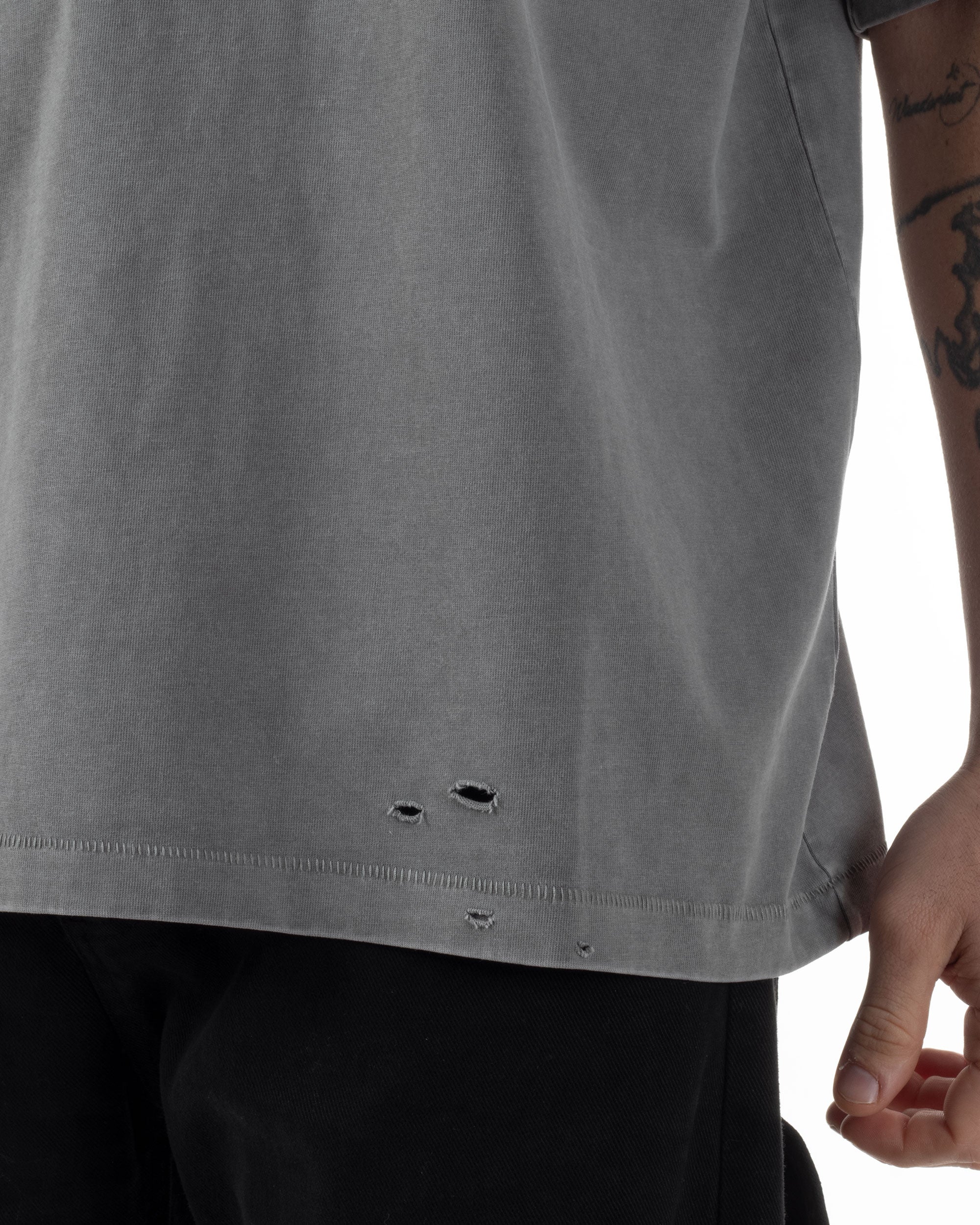 T-shirt Uomo Girocollo Con Rotture Cotone Slavato Tie Dye Maglia Basic Oversize Casual Grigio GIOSAL-TS3103A