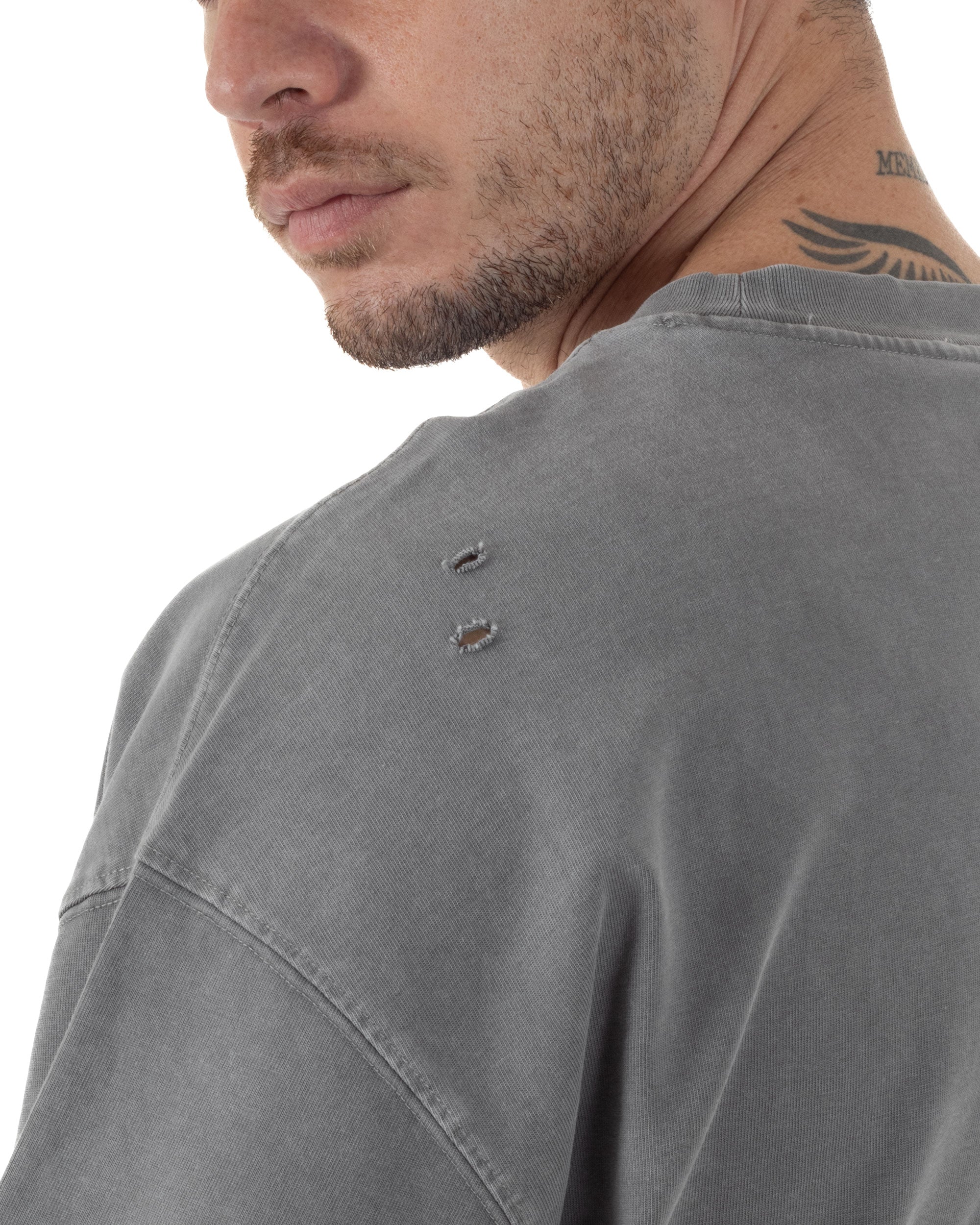 T-shirt Uomo Girocollo Con Rotture Cotone Slavato Tie Dye Maglia Basic Oversize Casual Grigio GIOSAL-TS3103A