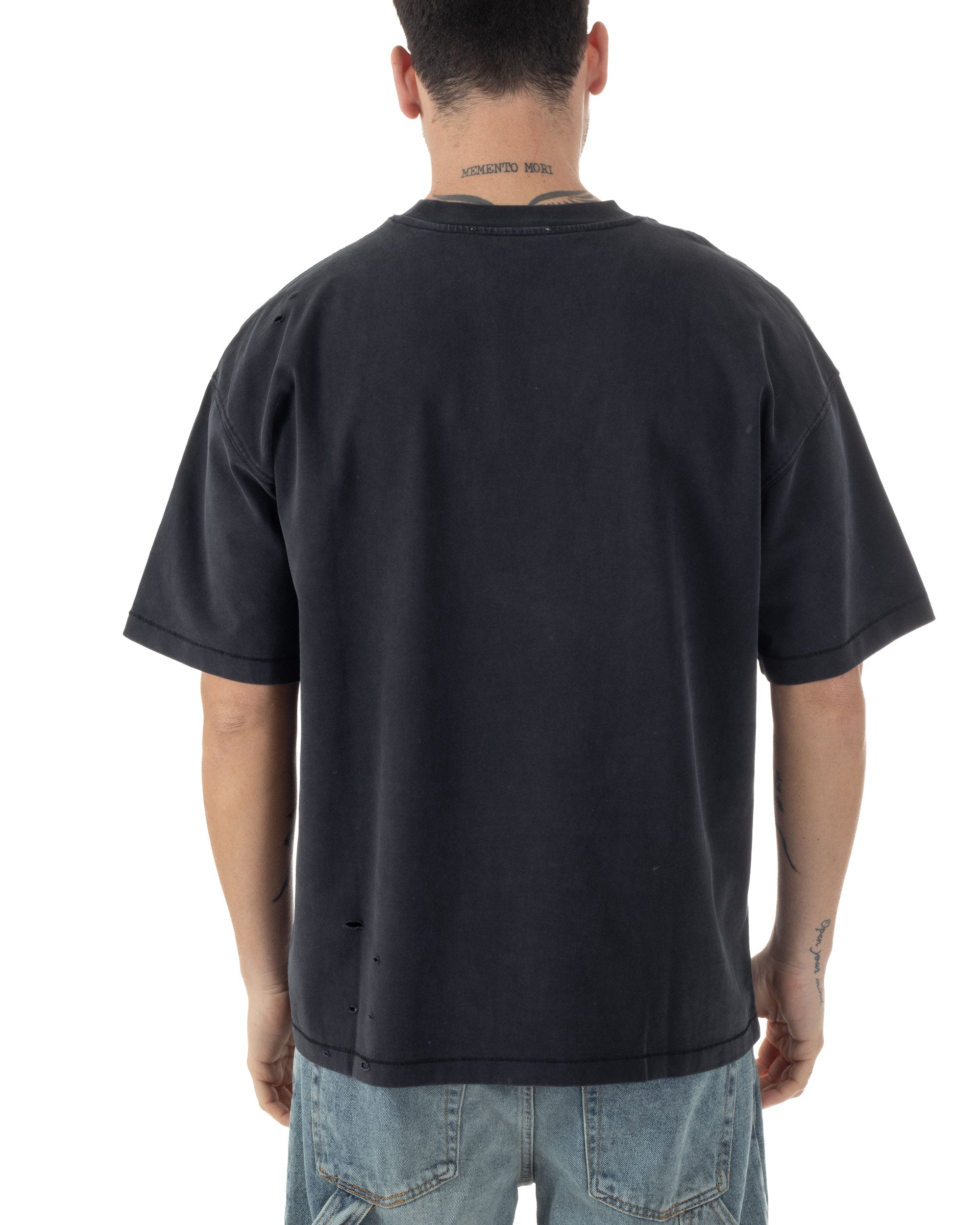 T-shirt Uomo Girocollo Con Rotture Cotone Slavato Tie Dye Maglia Basic Oversize Casual Nero GIOSAL-TS3105A