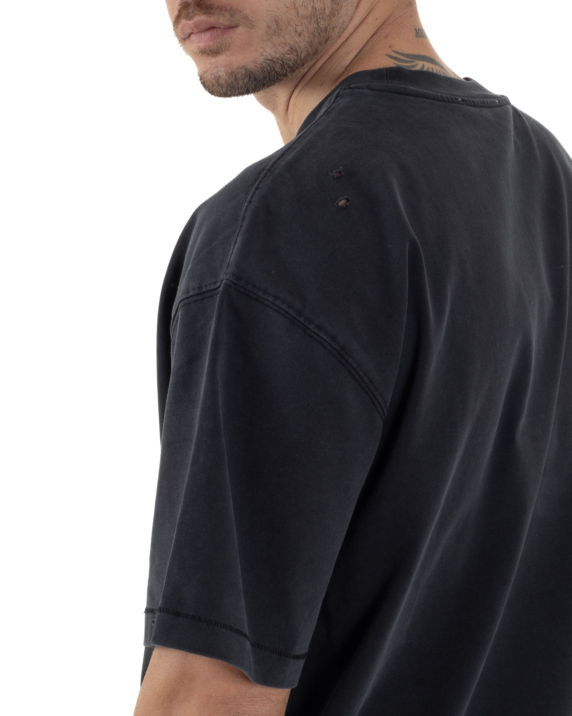T-shirt Uomo Girocollo Con Rotture Cotone Slavato Tie Dye Maglia Basic Oversize Casual Nero GIOSAL-TS3105A