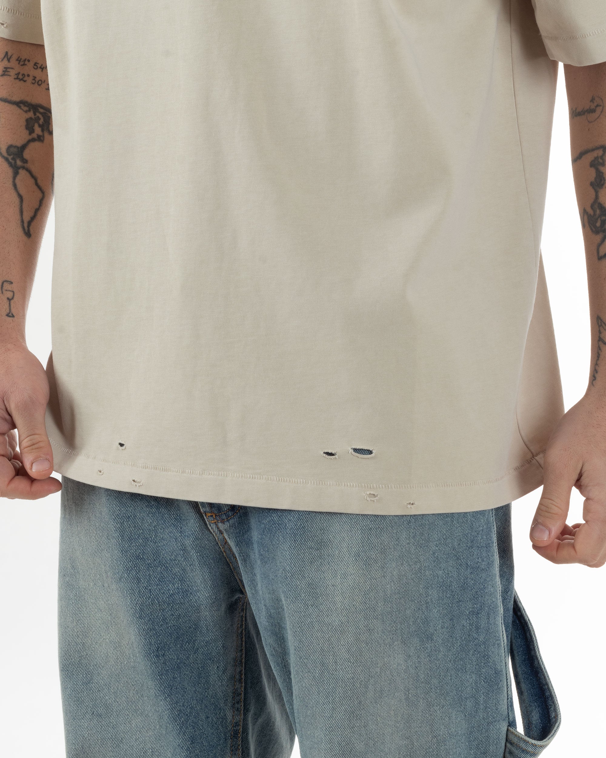 T-shirt Uomo Girocollo Con Rotture Cotone Slavato Tie Dye Maglia Basic Oversize Casual Beige GIOSAL-TS3106A