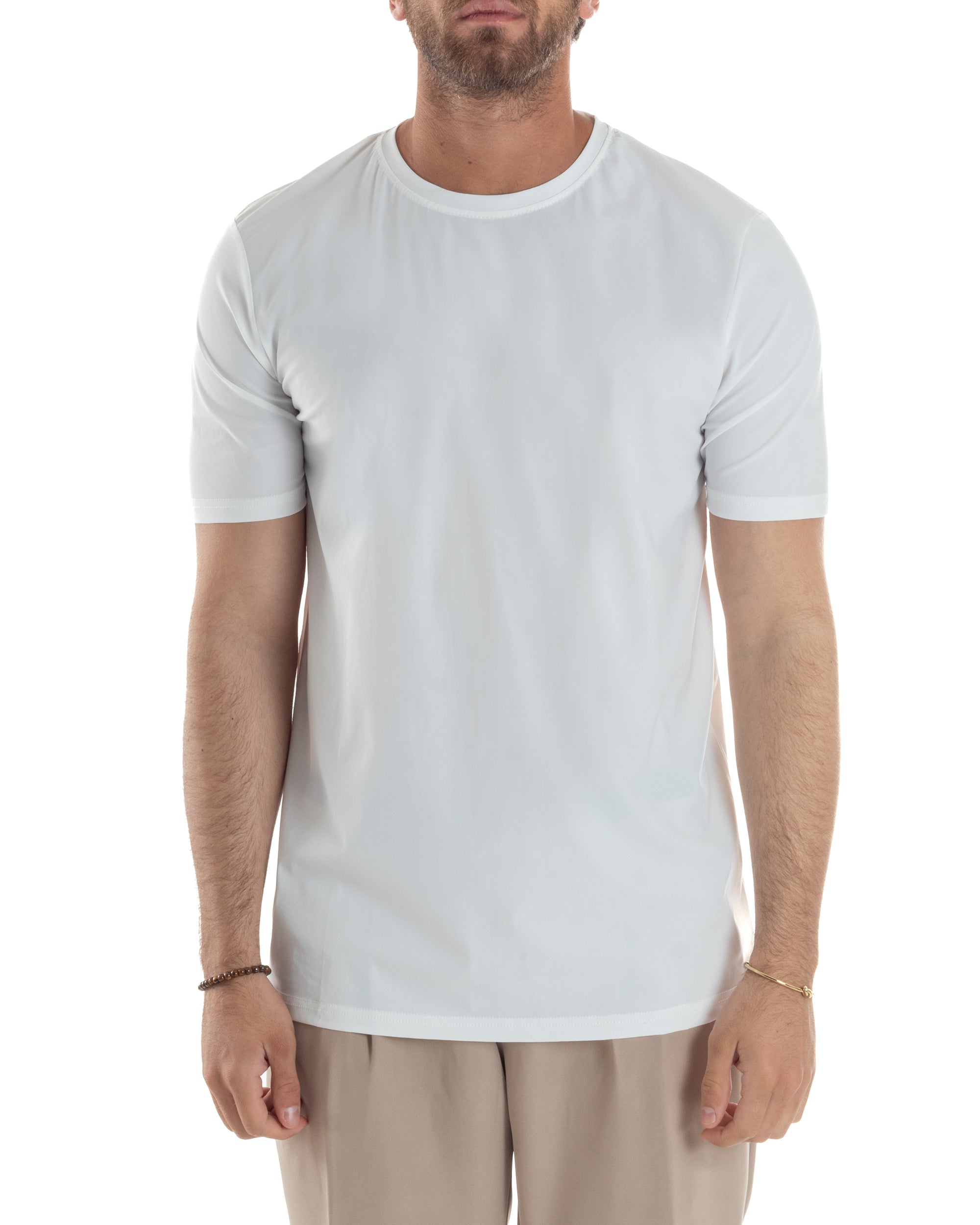 GIOSAL-TS3127A Basic weißes bügelfreies Viskose-T-Shirt