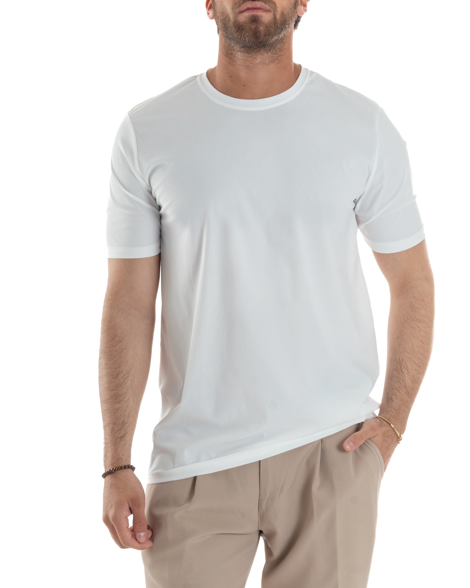 GIOSAL-TS3127A Basic weißes bügelfreies Viskose-T-Shirt