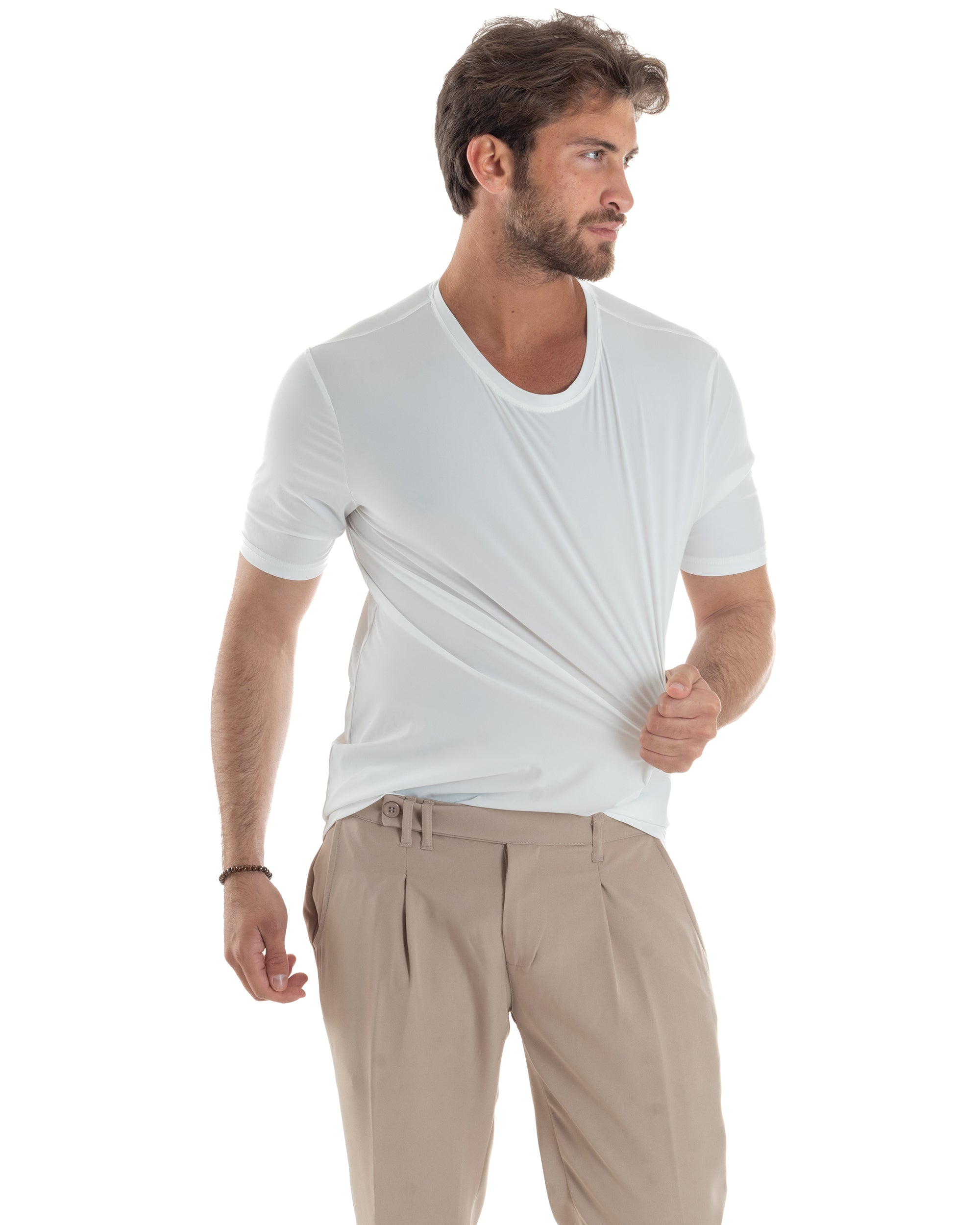 GIOSAL-TS3127A Basic weißes bügelfreies Viskose-T-Shirt