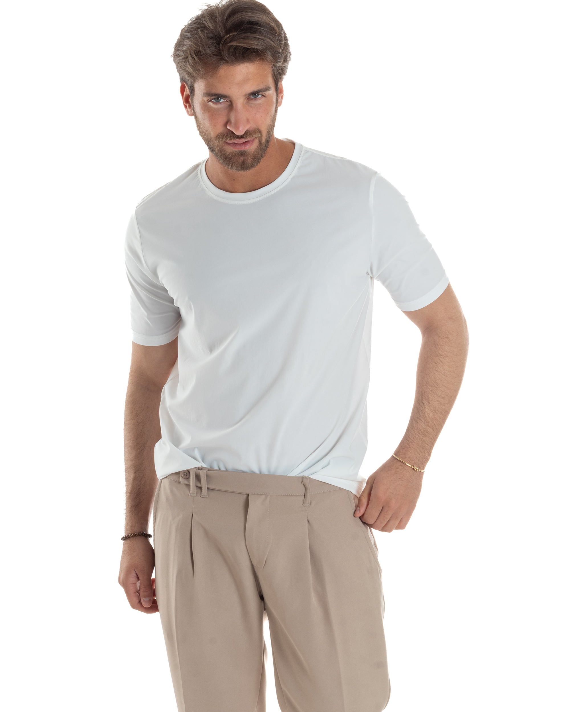 GIOSAL-TS3127A Basic weißes bügelfreies Viskose-T-Shirt