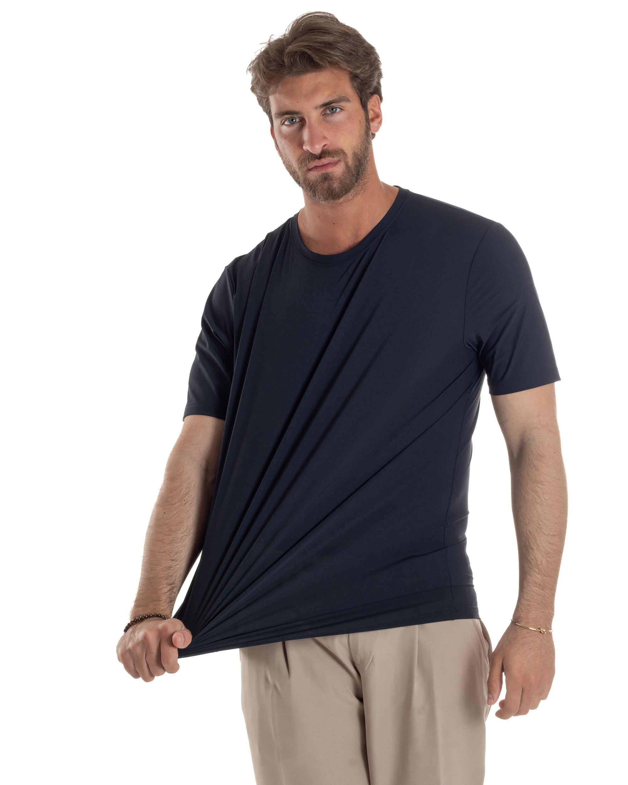 GIOSAL-TS3128A Basic Blaues bügelfreies Viskose-T-Shirt