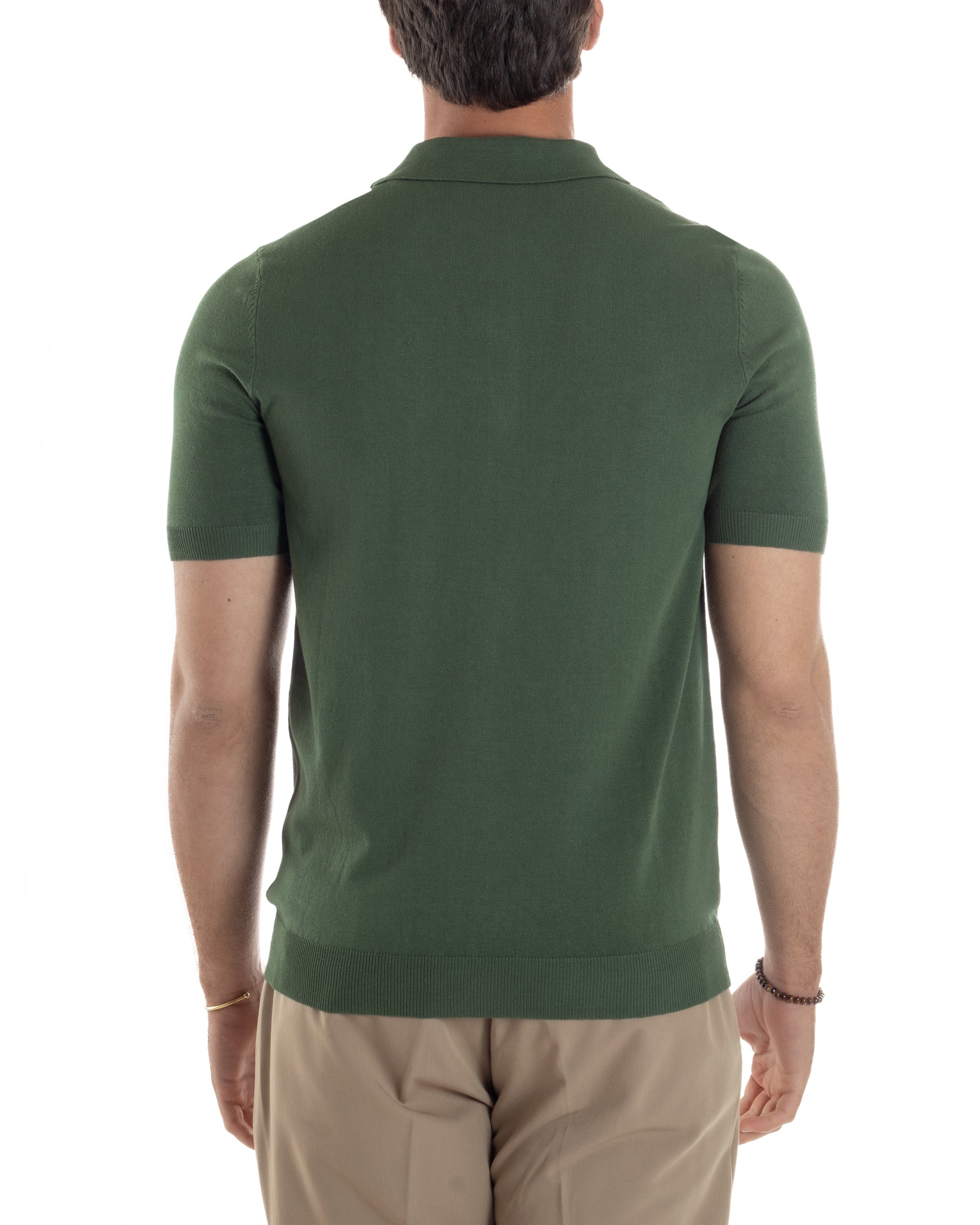 Polo Uomo Filo Maglia Con Colletto Bottoni Casual T-Shirt Sottogiacca Leggera Tinta Unita Verde GIOSAL-TS3135A