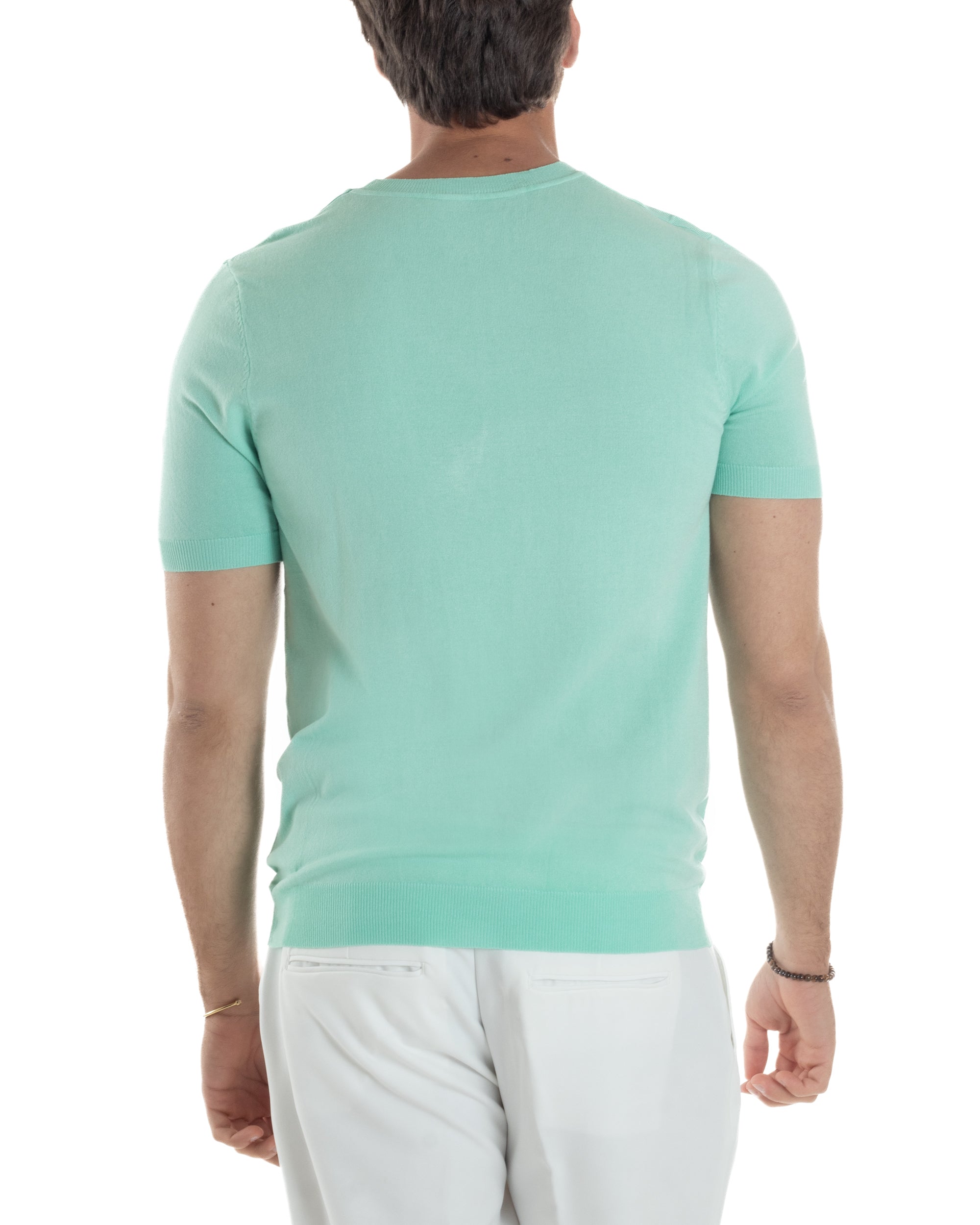 T-Shirt Uomo Girocollo Filo Maglia Sottogiacca Casual Basic Tinta Unita Verde Acqua GIOSAL-TS3152A