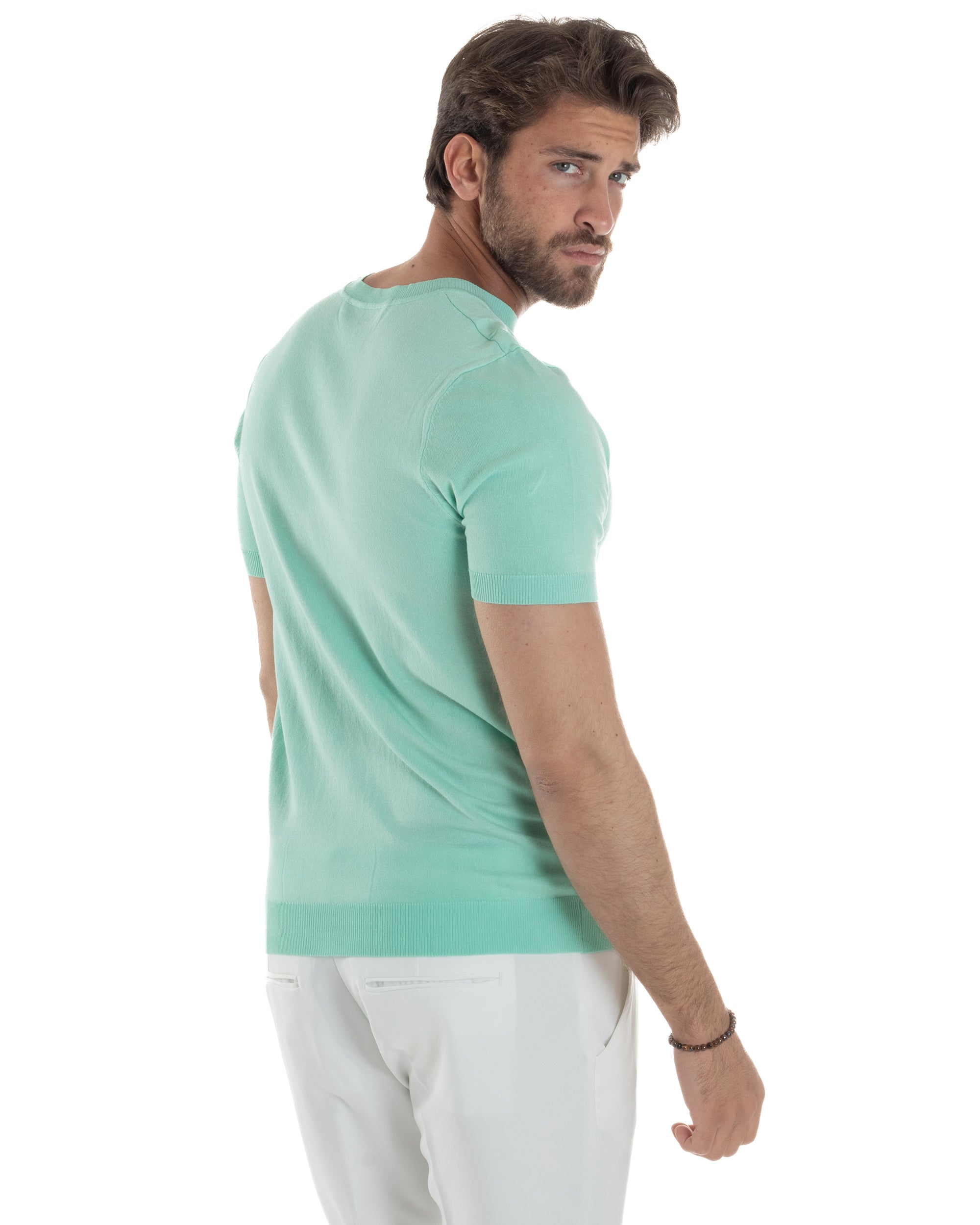 T-Shirt Uomo Girocollo Filo Maglia Sottogiacca Casual Basic Tinta Unita Verde Acqua GIOSAL-TS3152A