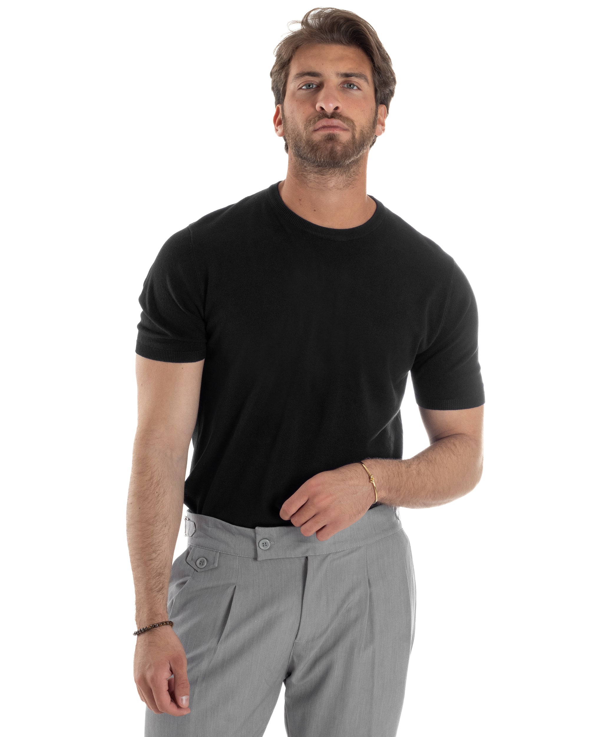 Men's T-Shirt Short Sleeve Solid Color Light Blue Crew Neck Casual Thread GIOSAL-TS2617A