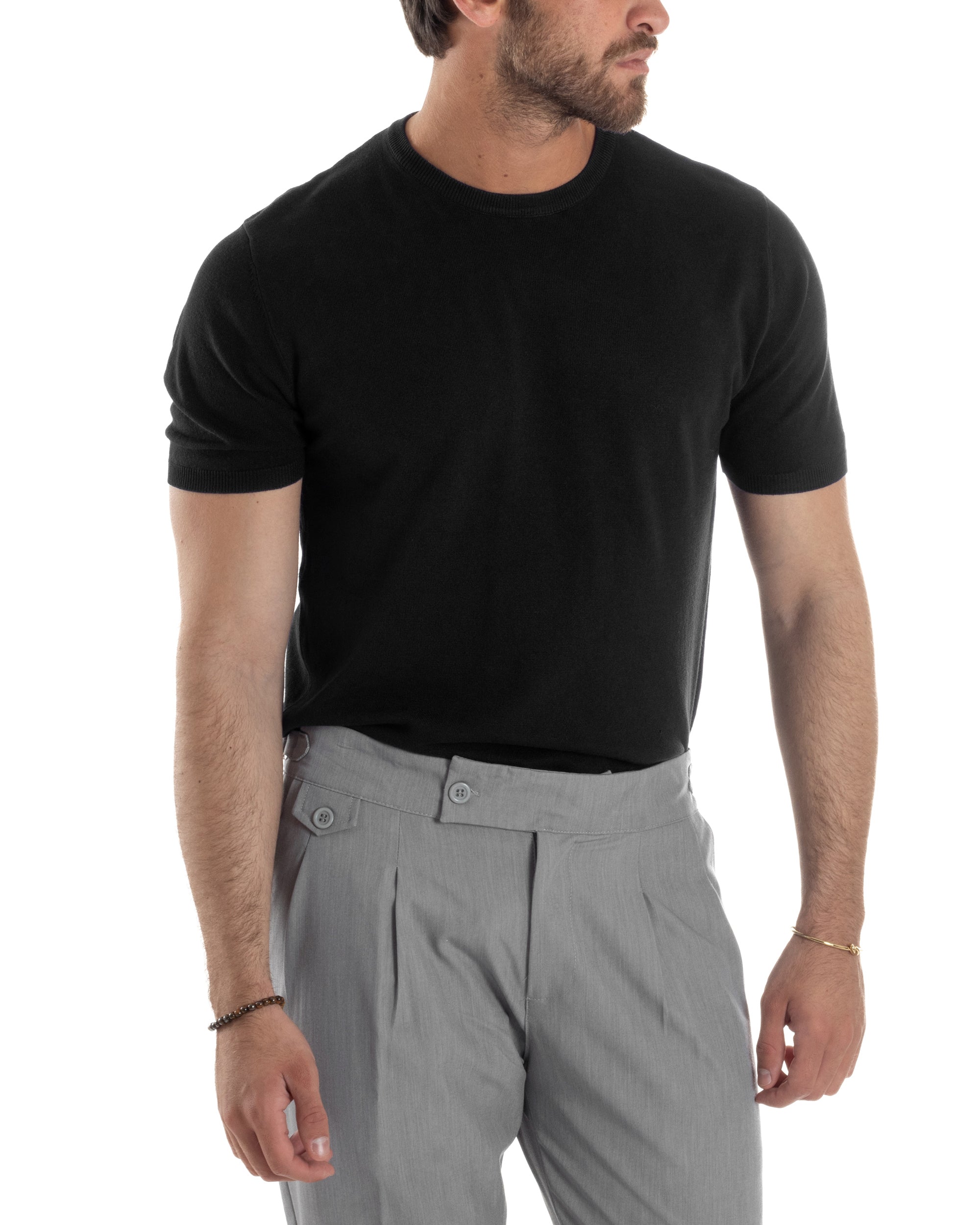 Men's T-Shirt Short Sleeve Solid Color Light Blue Crew Neck Casual Thread GIOSAL-TS2617A