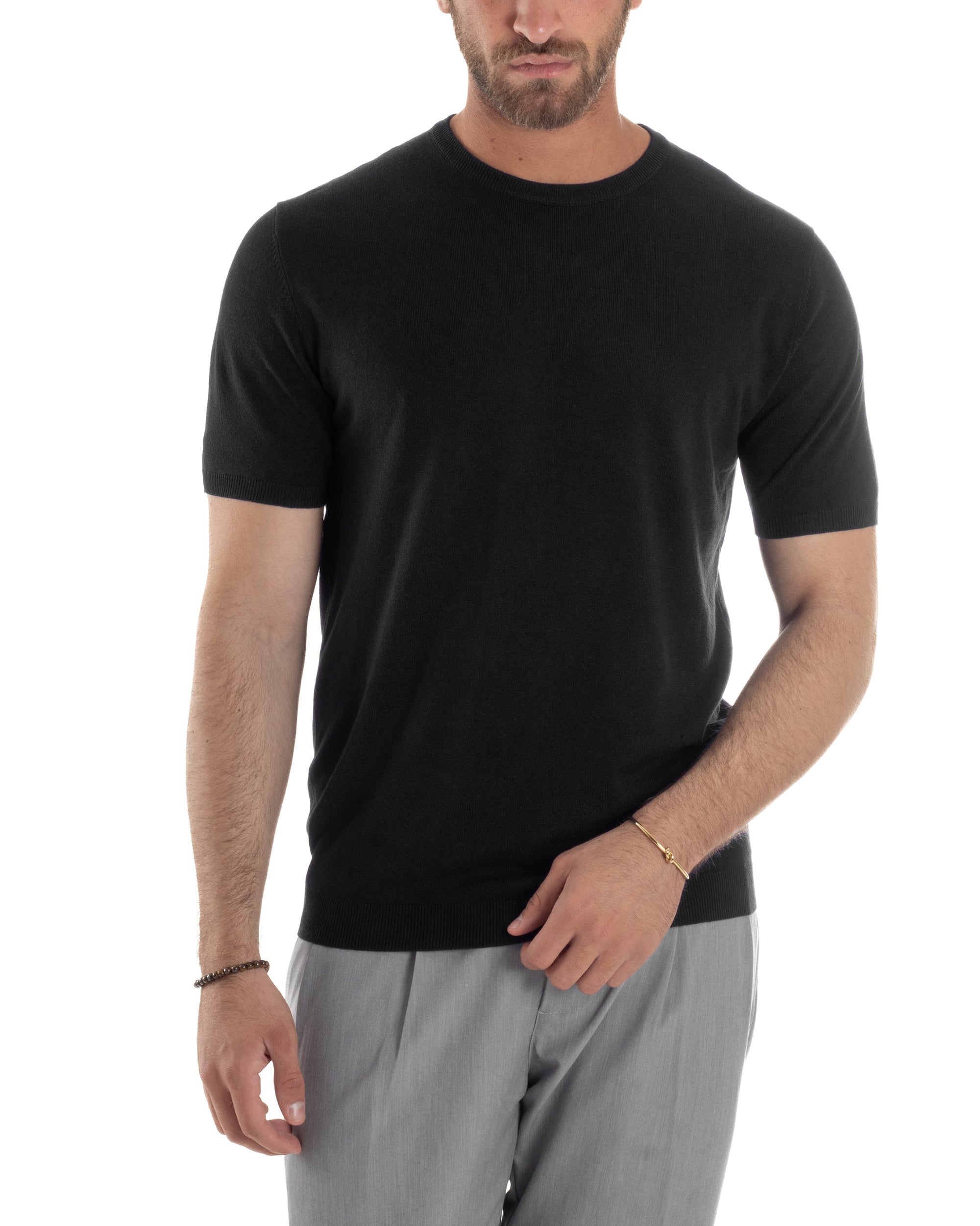 Men's T-Shirt Short Sleeve Solid Color Light Blue Crew Neck Casual Thread GIOSAL-TS2617A