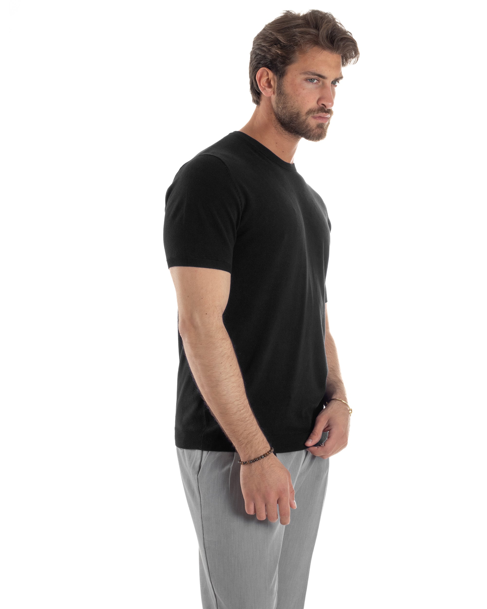 Men's T-Shirt Short Sleeve Solid Color Light Blue Crew Neck Casual Thread GIOSAL-TS2617A