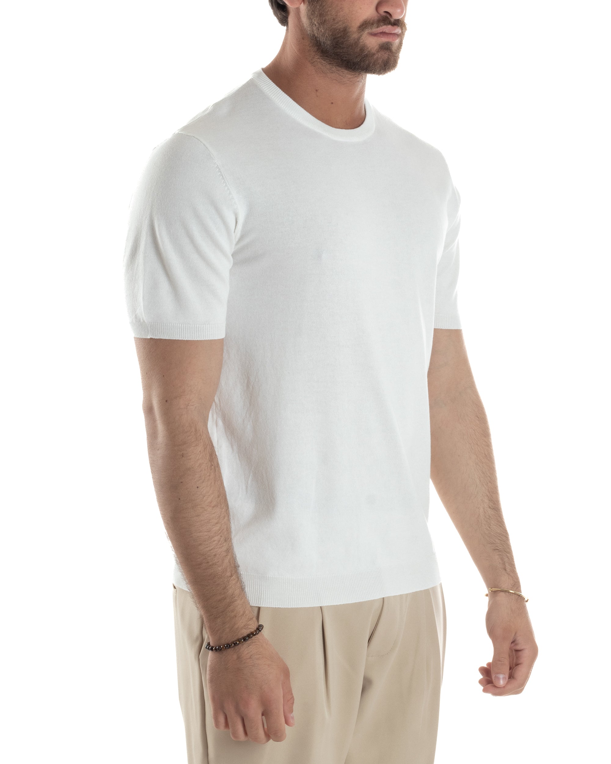 T-Shirt Uomo Girocollo Filo Maglia Sottogiacca Casual Basic Tinta Unita Bianco GIOSAL-TS3154A