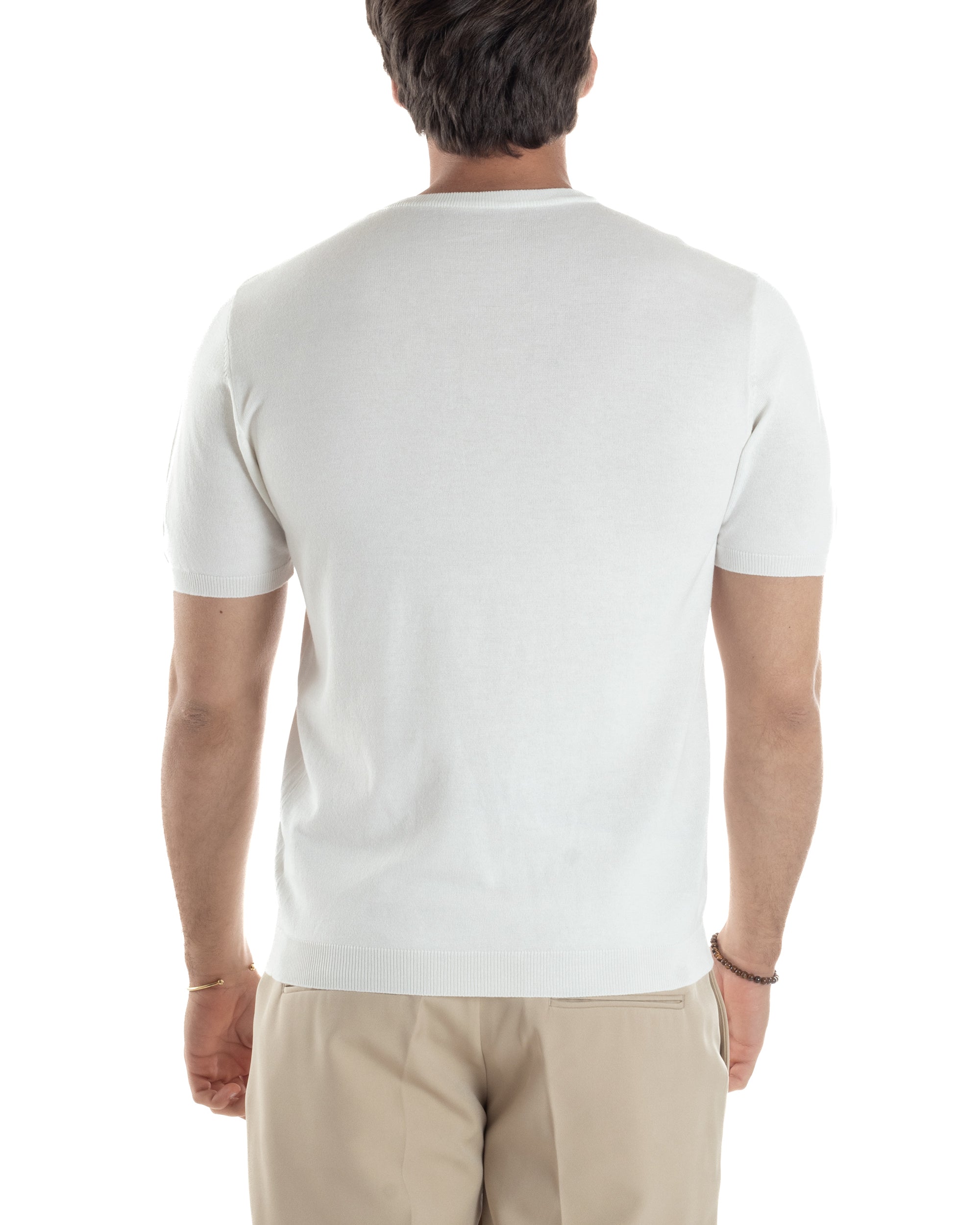 T-Shirt Uomo Girocollo Filo Maglia Sottogiacca Casual Basic Tinta Unita Bianco GIOSAL-TS3154A