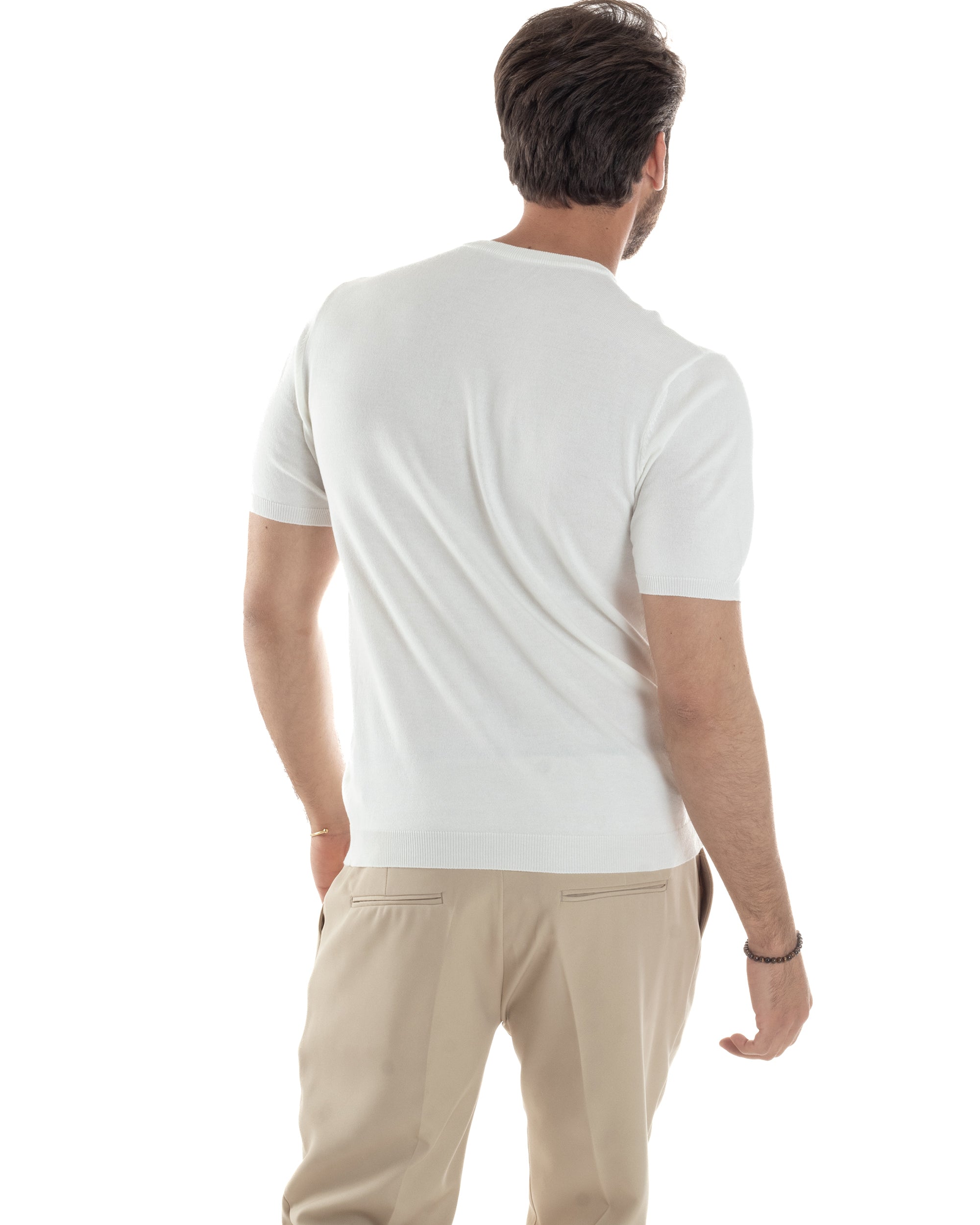 T-Shirt Uomo Girocollo Filo Maglia Sottogiacca Casual Basic Tinta Unita Bianco GIOSAL-TS3154A