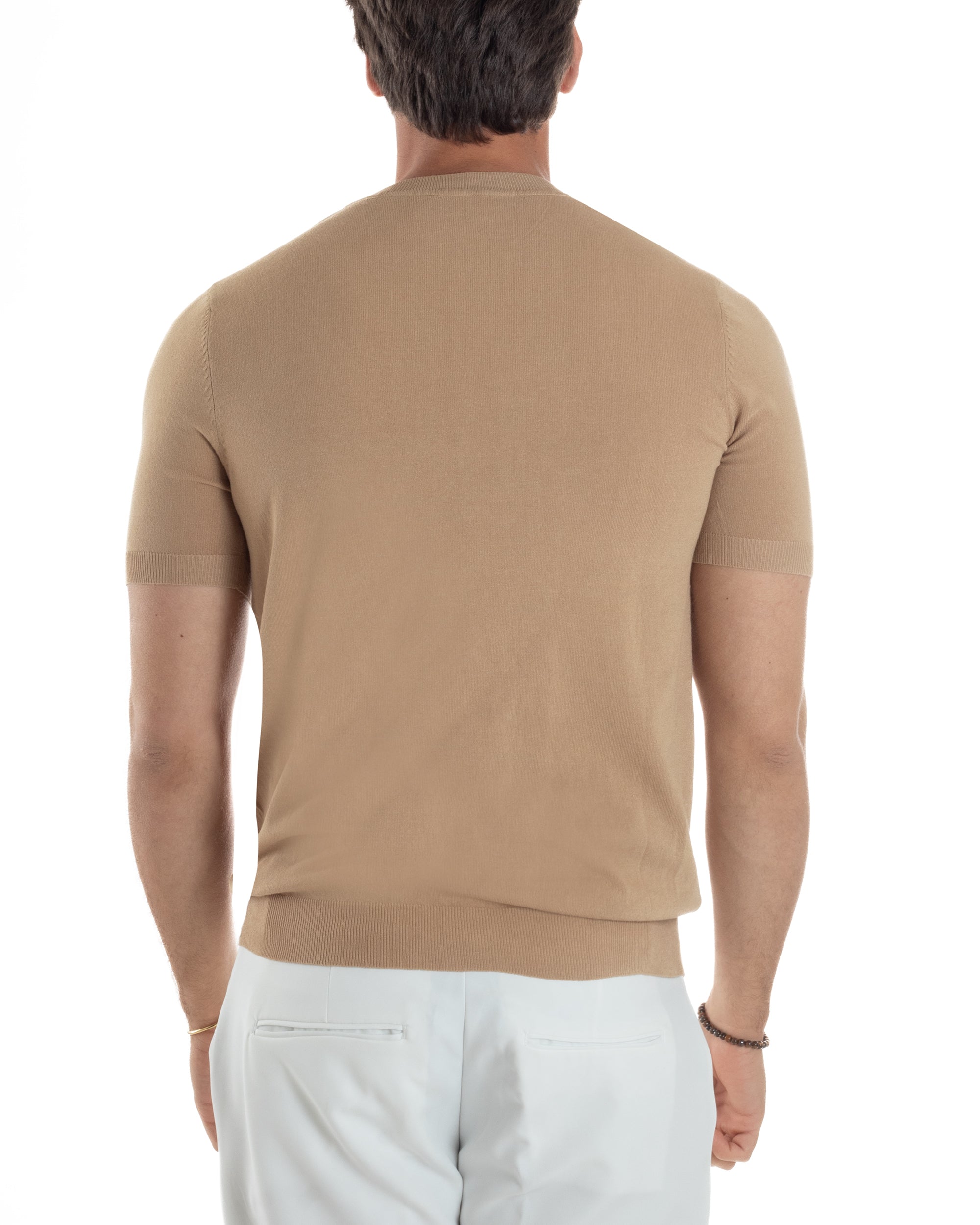 T-Shirt Uomo Girocollo Filo Maglia Sottogiacca Casual Basic Tinta Unita Camel GIOSAL-TS3156A
