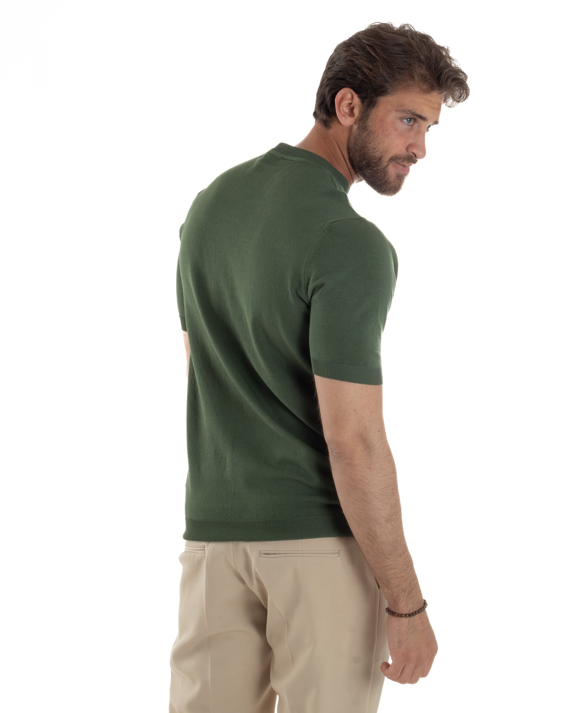 T-Shirt Uomo Girocollo Filo Maglia Sottogiacca Casual Basic Tinta Unita Verde Militare GIOSAL-TS3159A