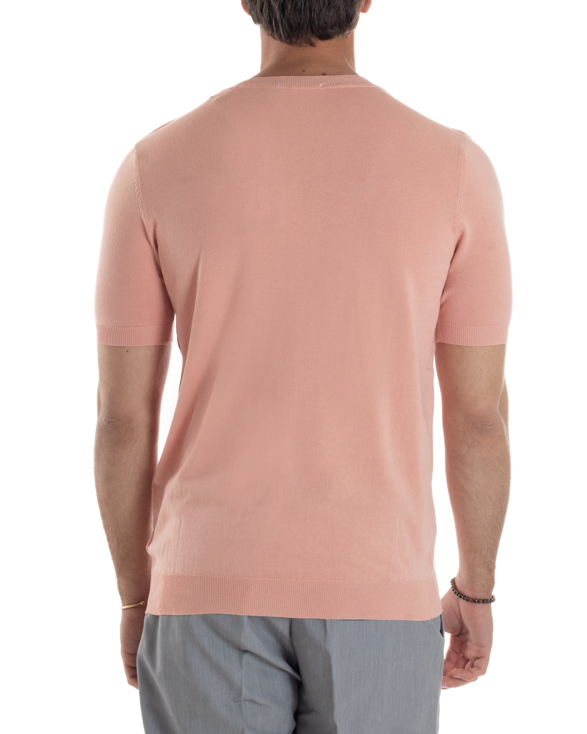 T-Shirt Uomo Girocollo Filo Maglia Sottogiacca Casual Basic Tinta Unita Pesca GIOSAL-TS3164A