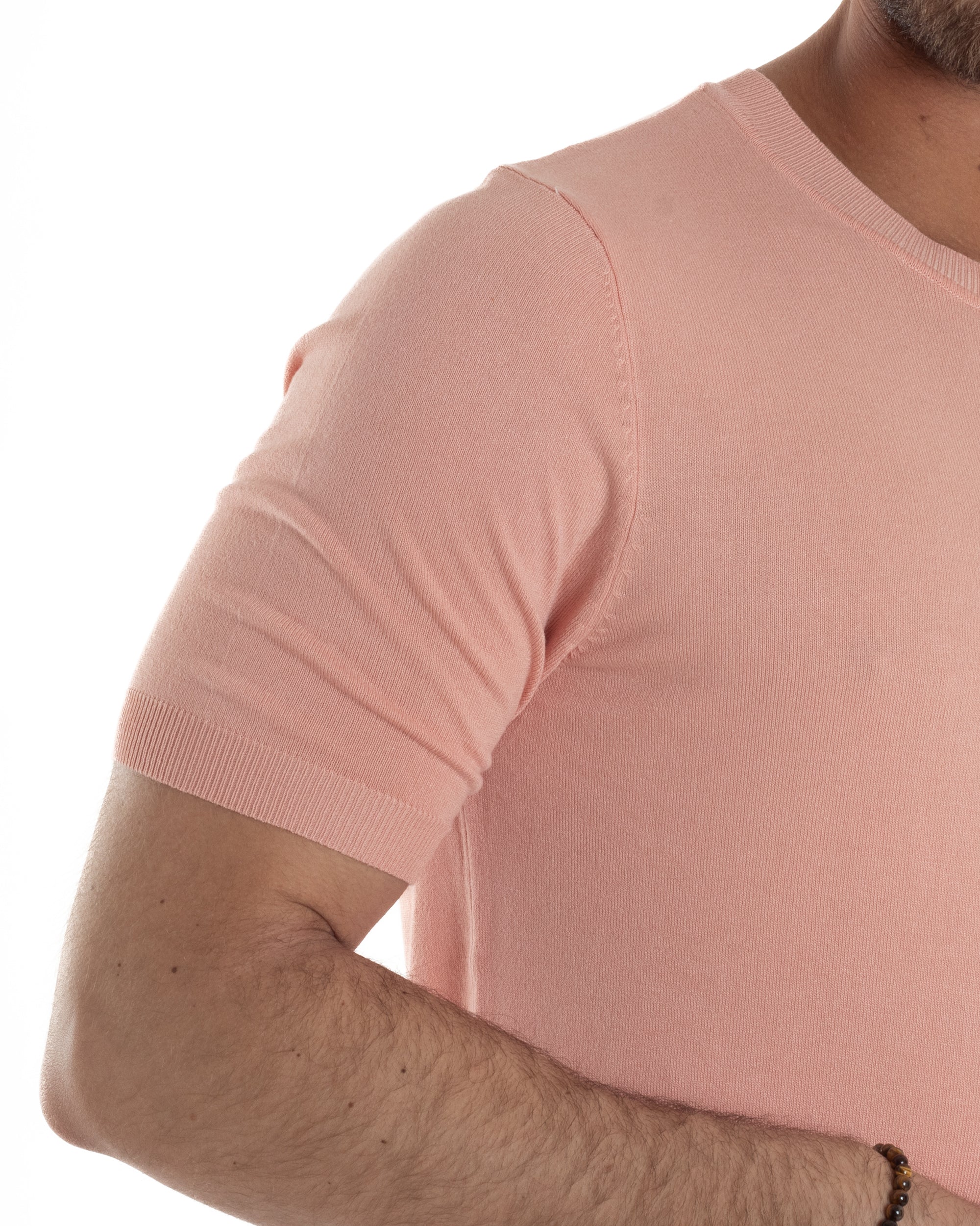 T-Shirt Uomo Girocollo Filo Maglia Sottogiacca Casual Basic Tinta Unita Pesca GIOSAL-TS3164A