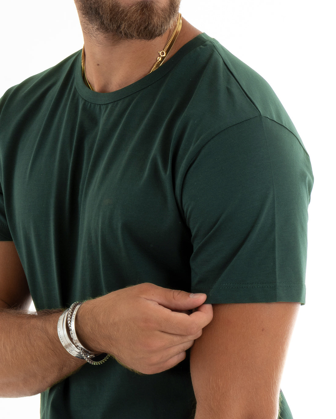 T-shirt Uomo Filo Di Scozia Basic Leggera Tinta Unita Verde Girocollo Casual GIOSAL-TS3188A