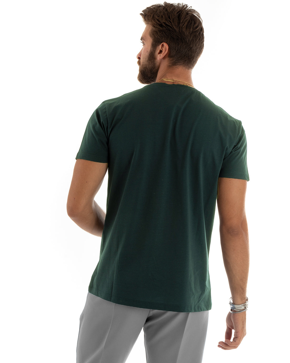 T-shirt Uomo Filo Di Scozia Basic Leggera Tinta Unita Verde Girocollo Casual GIOSAL-TS3188A