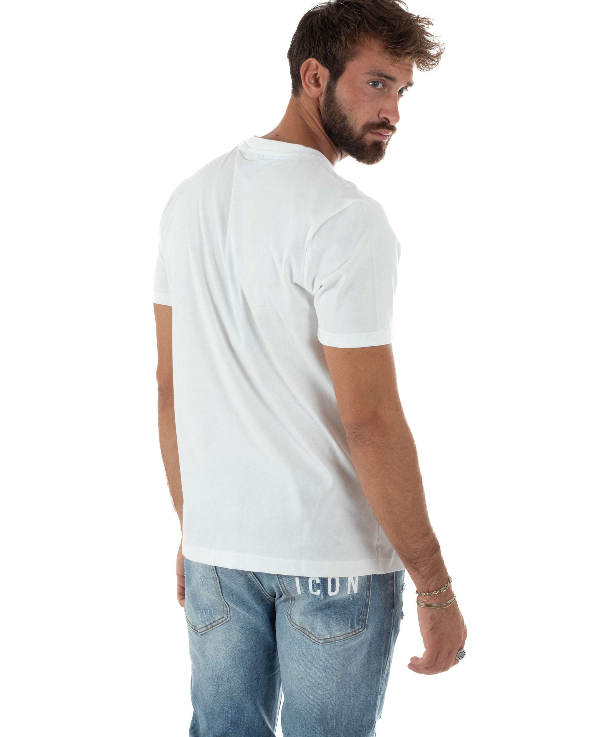 T-shirt Uomo Girocollo Stampa Basic Regular Fit Bianco ICON ICUF2W6T001