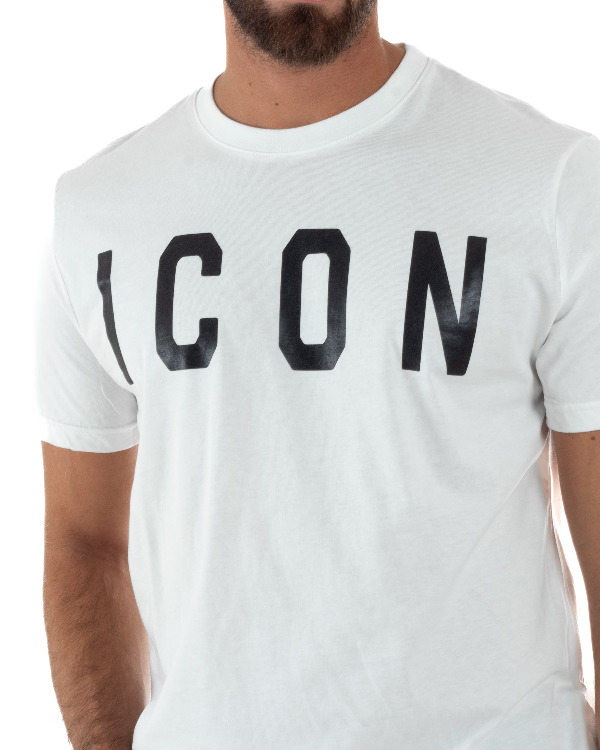 T-shirt Uomo Girocollo Stampa Basic Regular Fit Bianco ICON ICUF2W6T001
