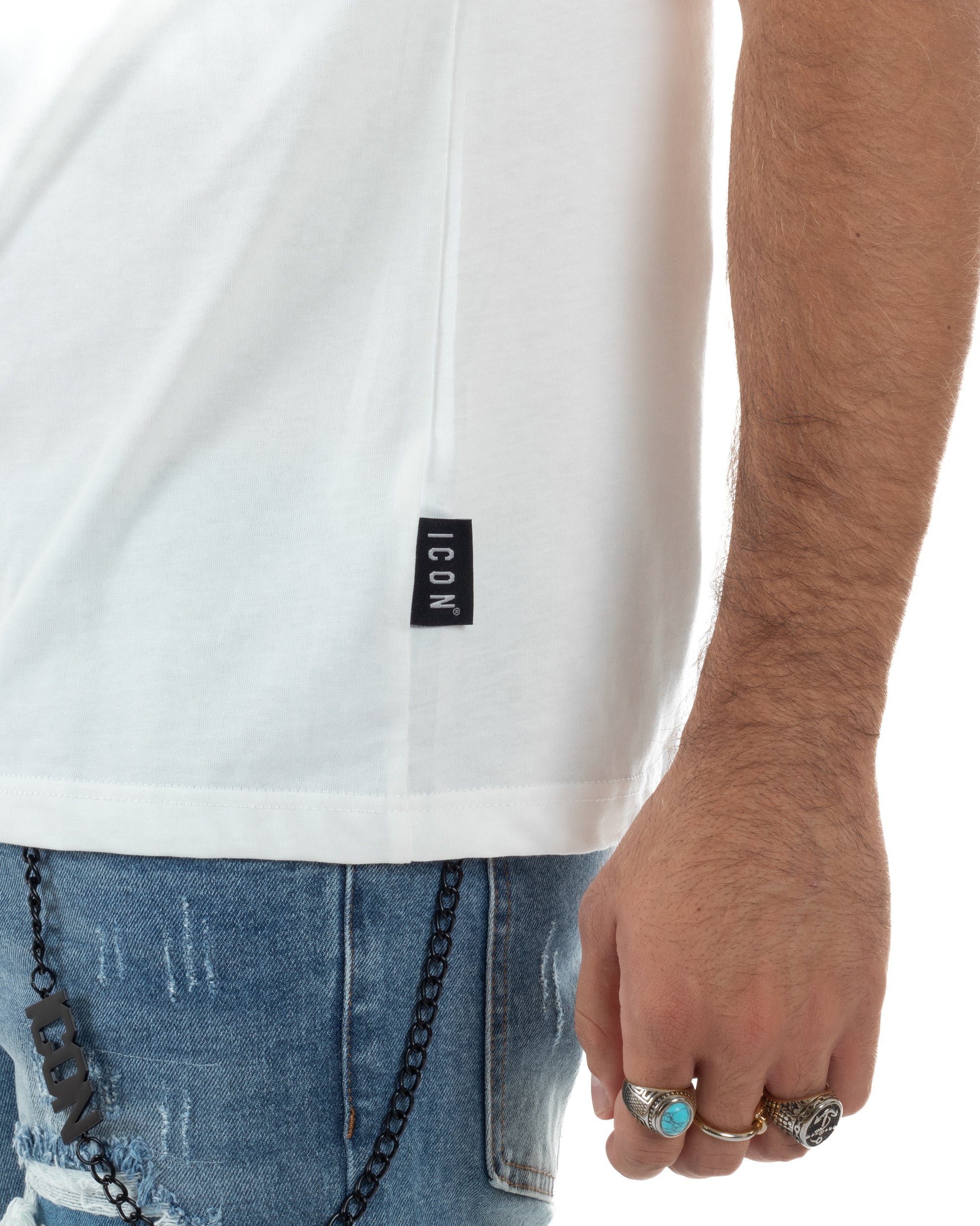 T-shirt Uomo Girocollo Stampa Basic Regular Fit Bianco ICON ICUF2W6T001