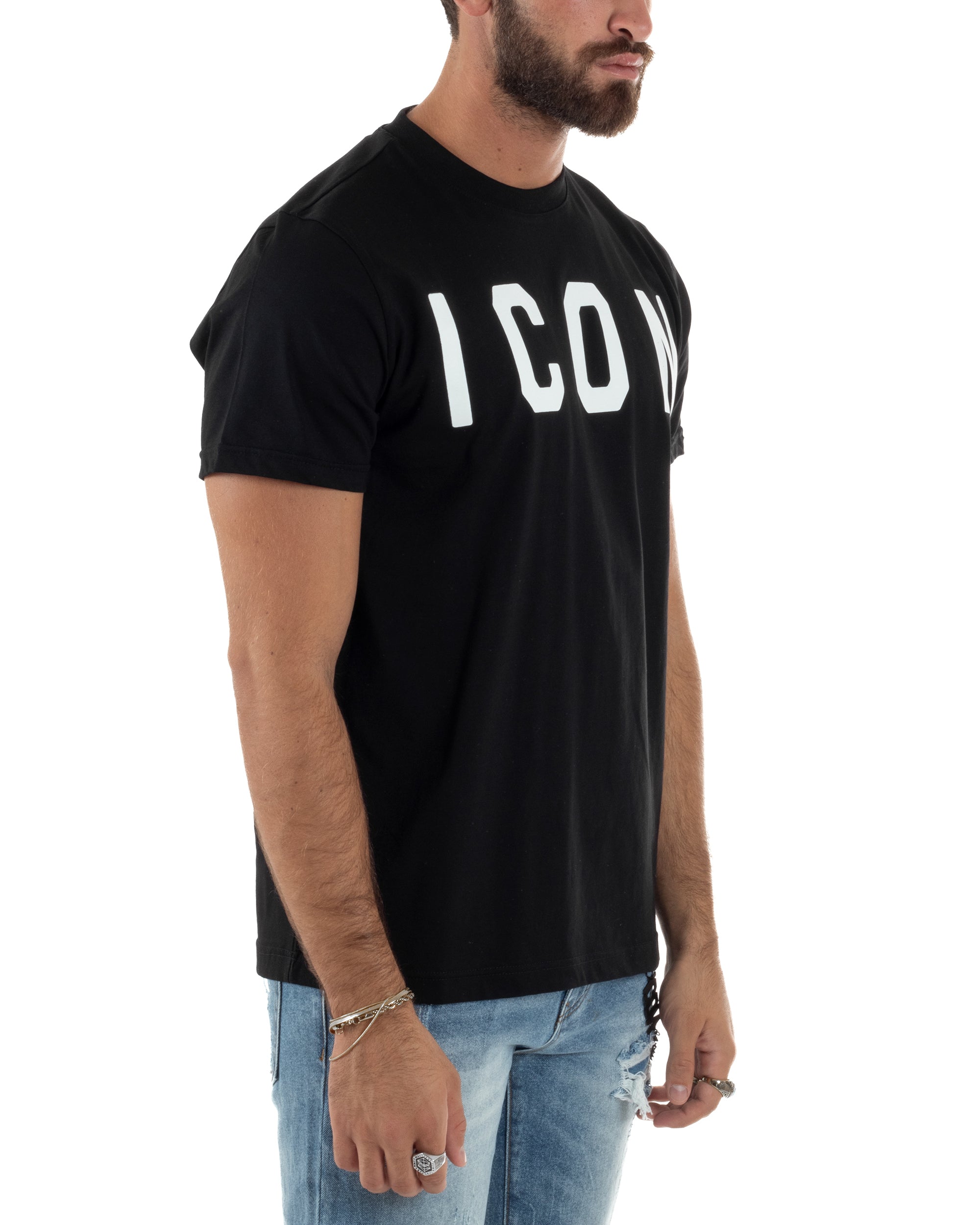 T-shirt Uomo Girocollo Stampa Basic Regular Fit Nero ICON ICUF2W6T001