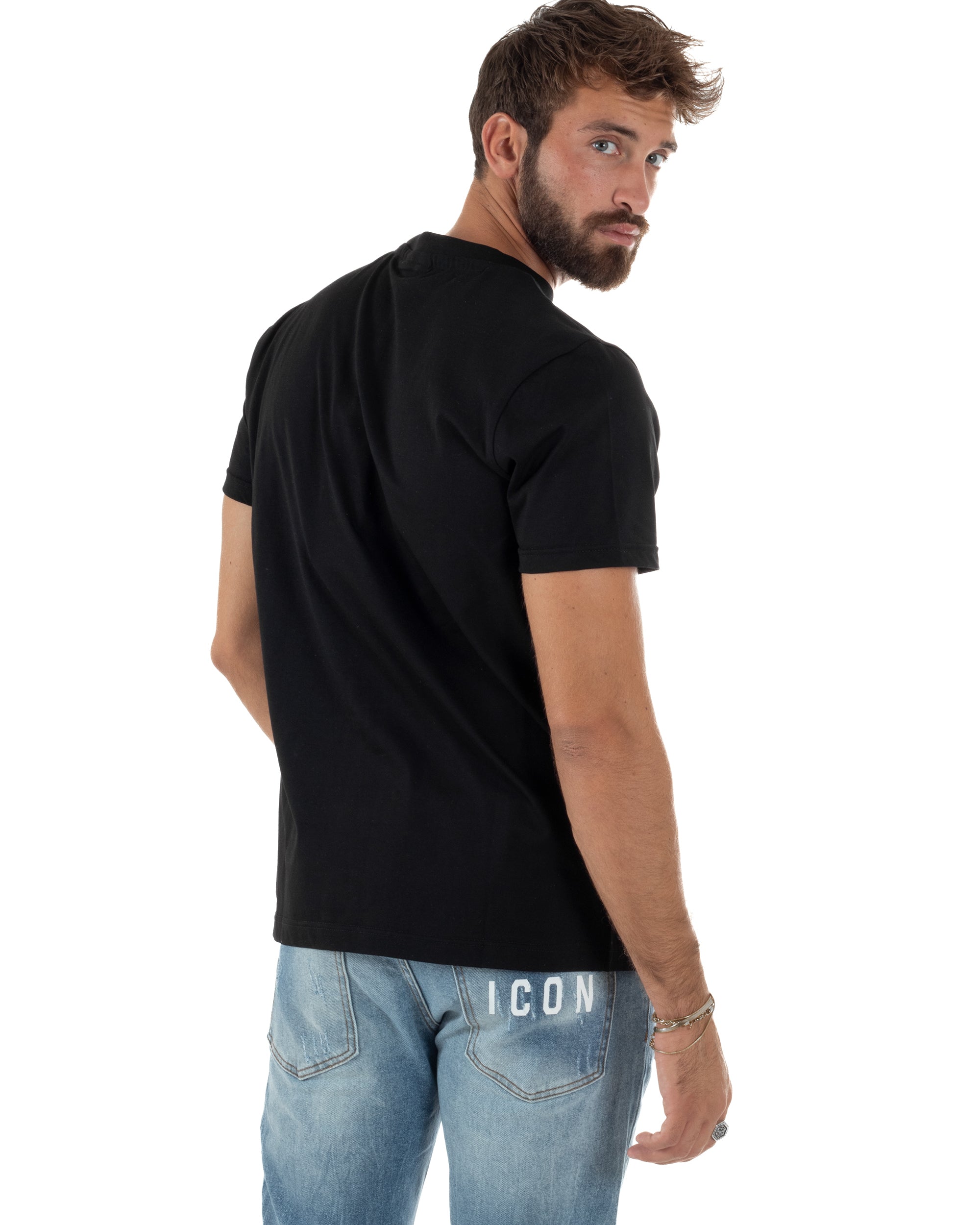 T-shirt Uomo Girocollo Stampa Basic Regular Fit Nero ICON ICUF2W6T001