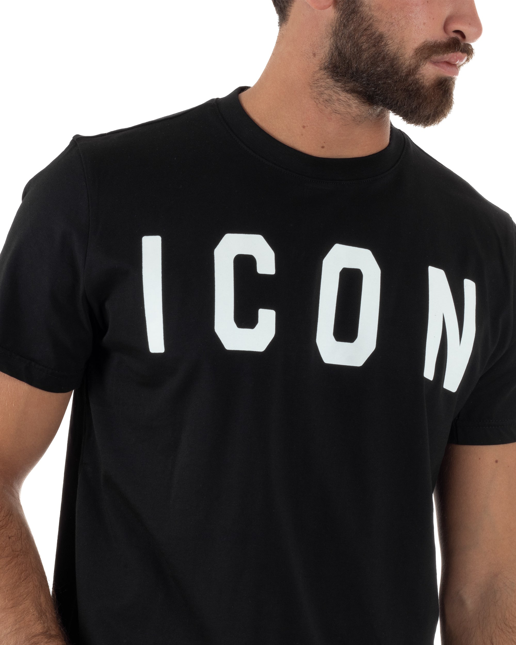 T-shirt Uomo Girocollo Stampa Basic Regular Fit Nero ICON ICUF2W6T001