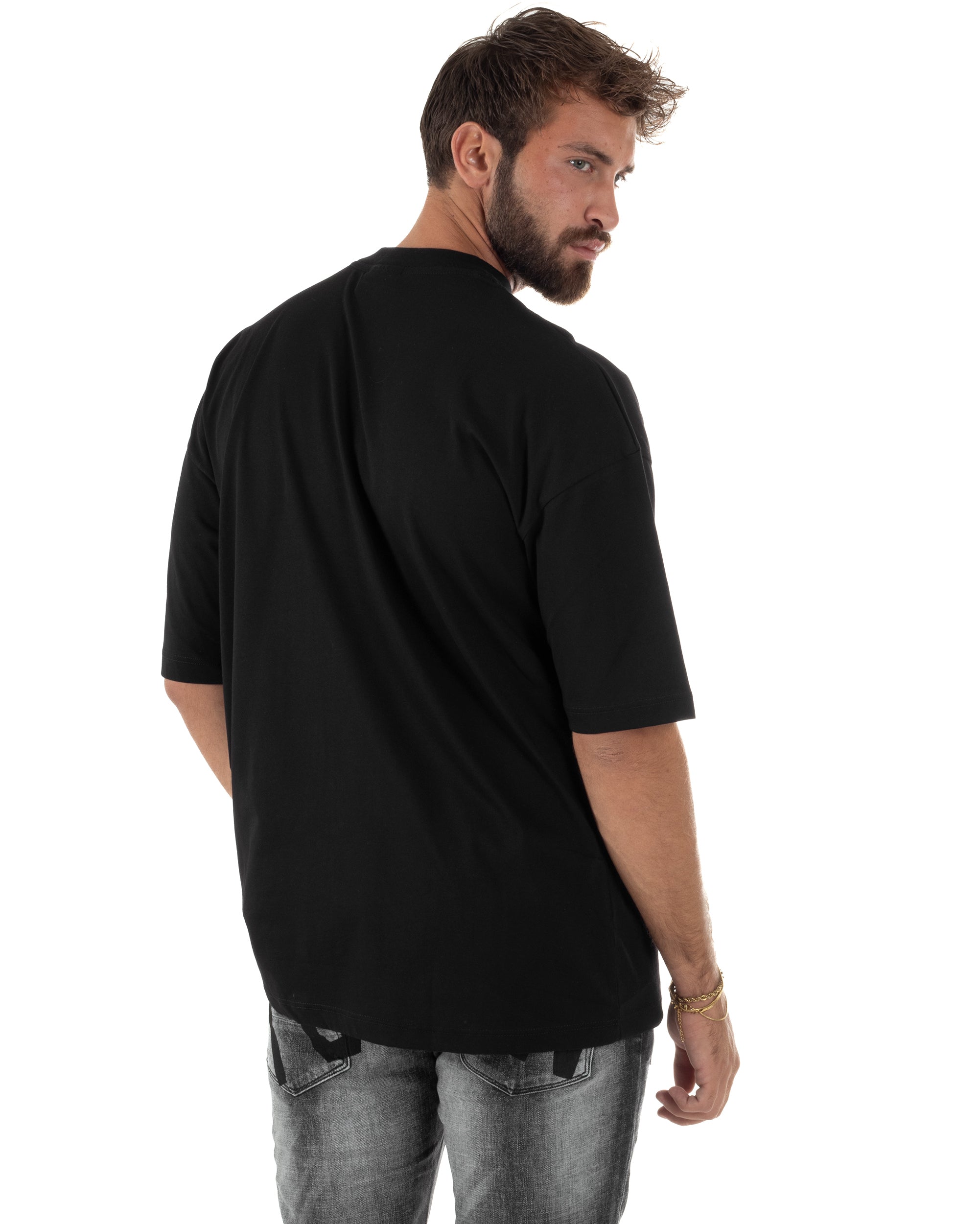 T-shirt Uomo Mezzo Collo Stampa Basic Oversize Gola Alta Nero ICON ICUF2W6T007
