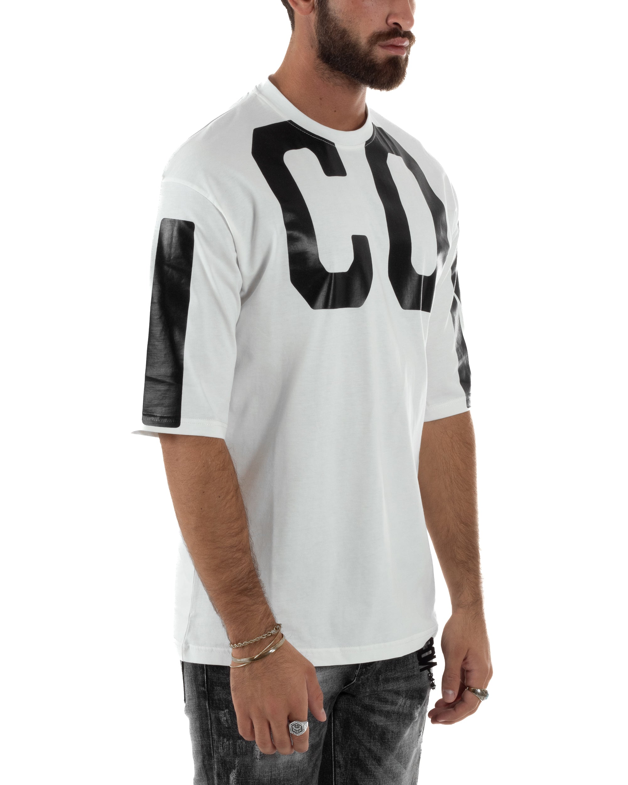 T-shirt Uomo Girocollo Stampa Basic Oversize Bianco ICON ICUF2W6T006