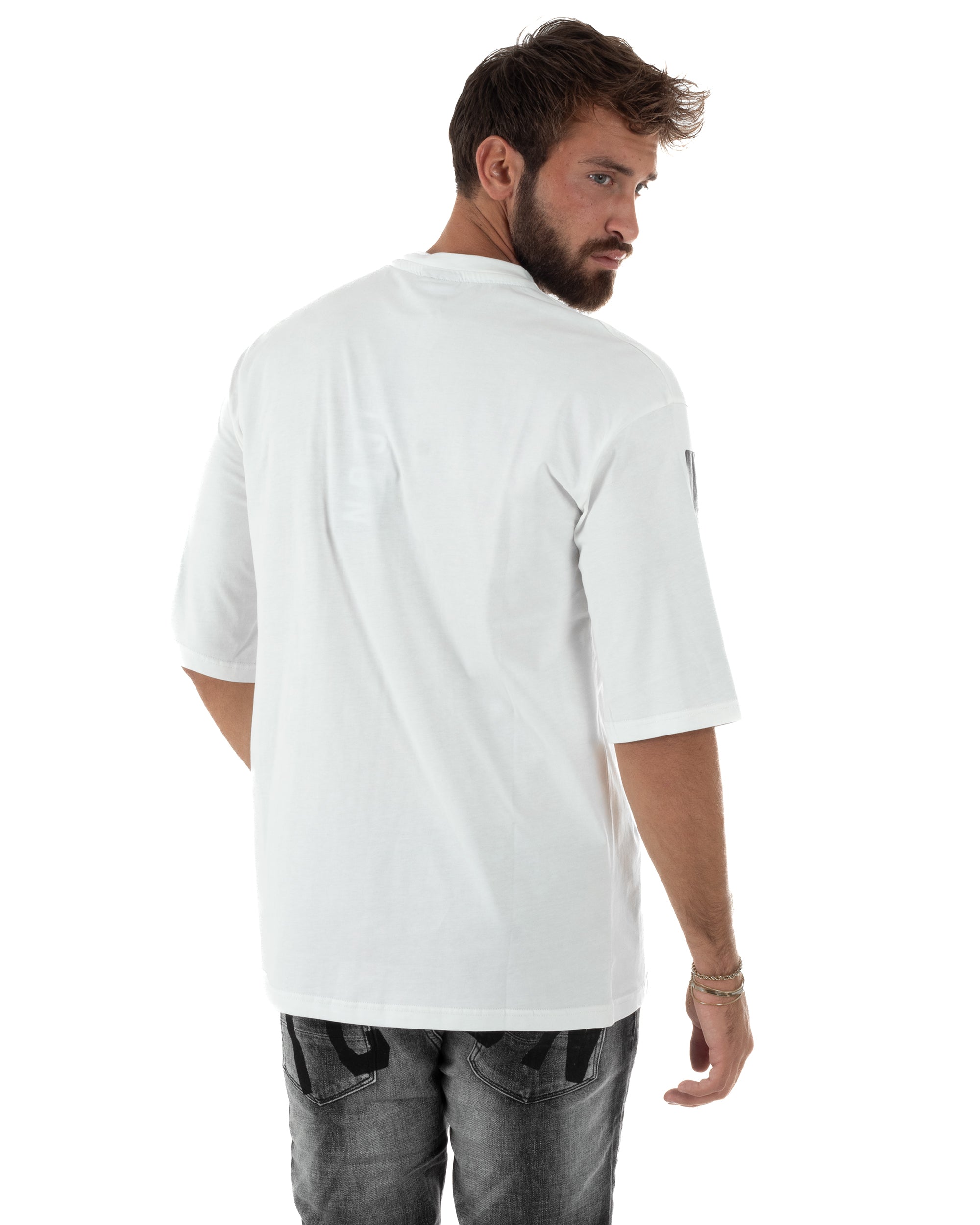 T-shirt Uomo Girocollo Stampa Basic Oversize Bianco ICON ICUF2W6T006