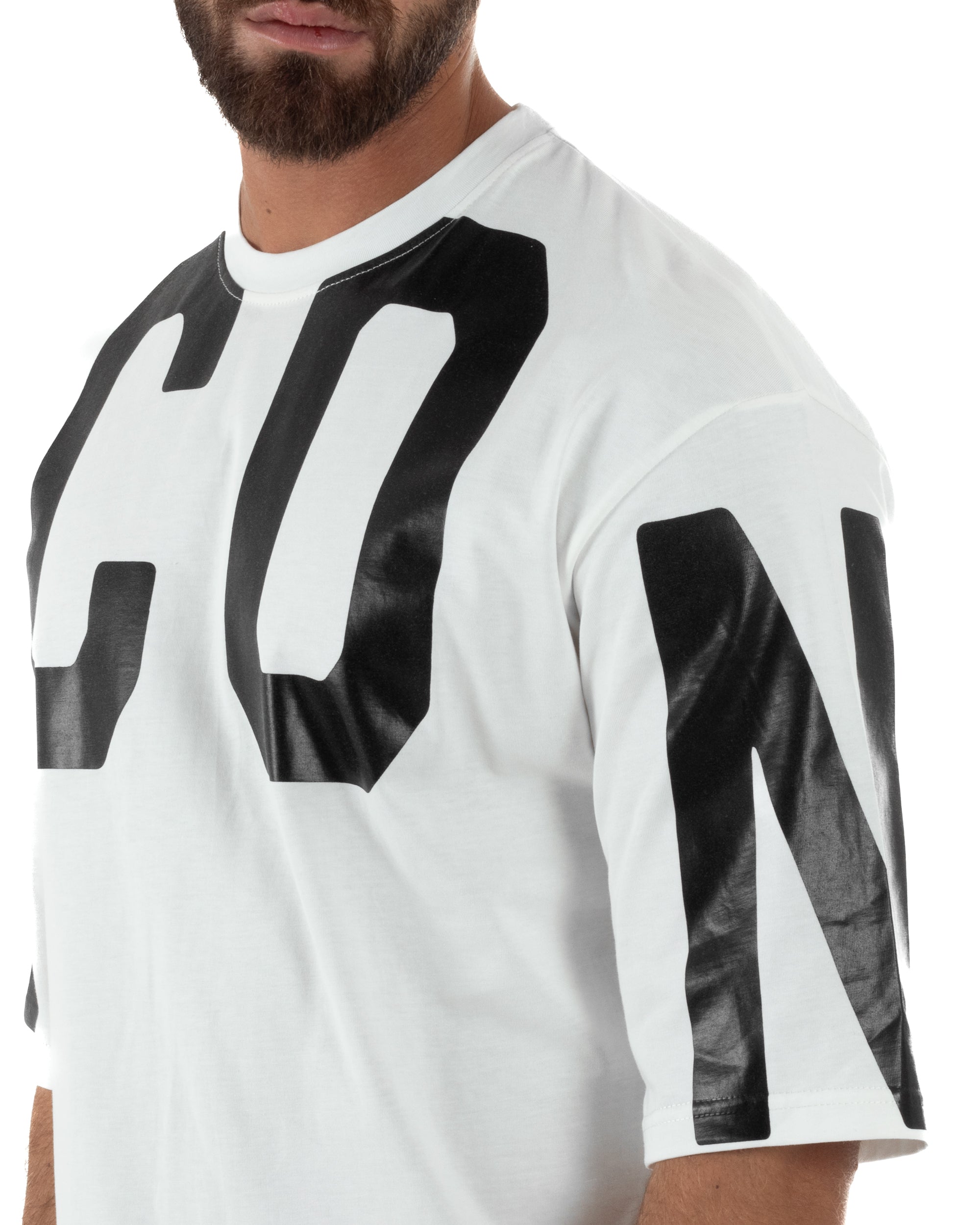 T-shirt Uomo Girocollo Stampa Basic Oversize Bianco ICON ICUF2W6T006