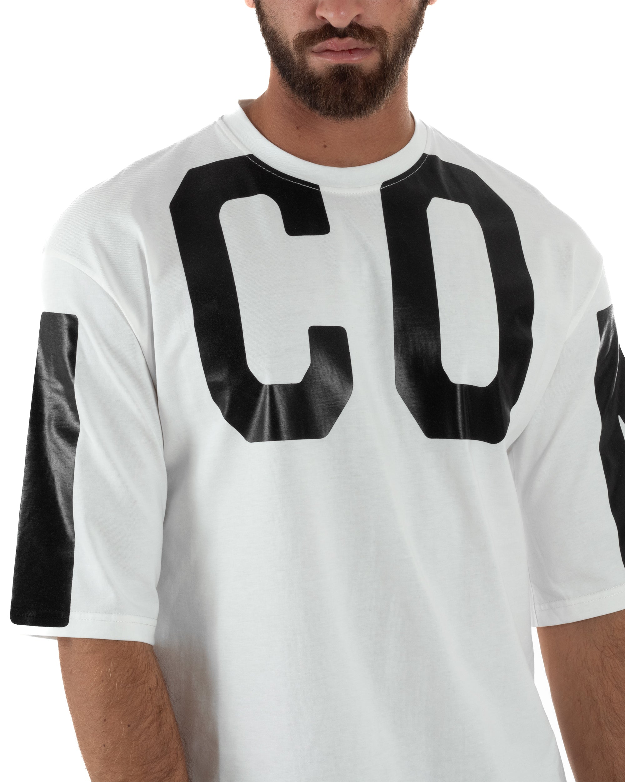 T-shirt Uomo Girocollo Stampa Basic Oversize Bianco ICON ICUF2W6T006
