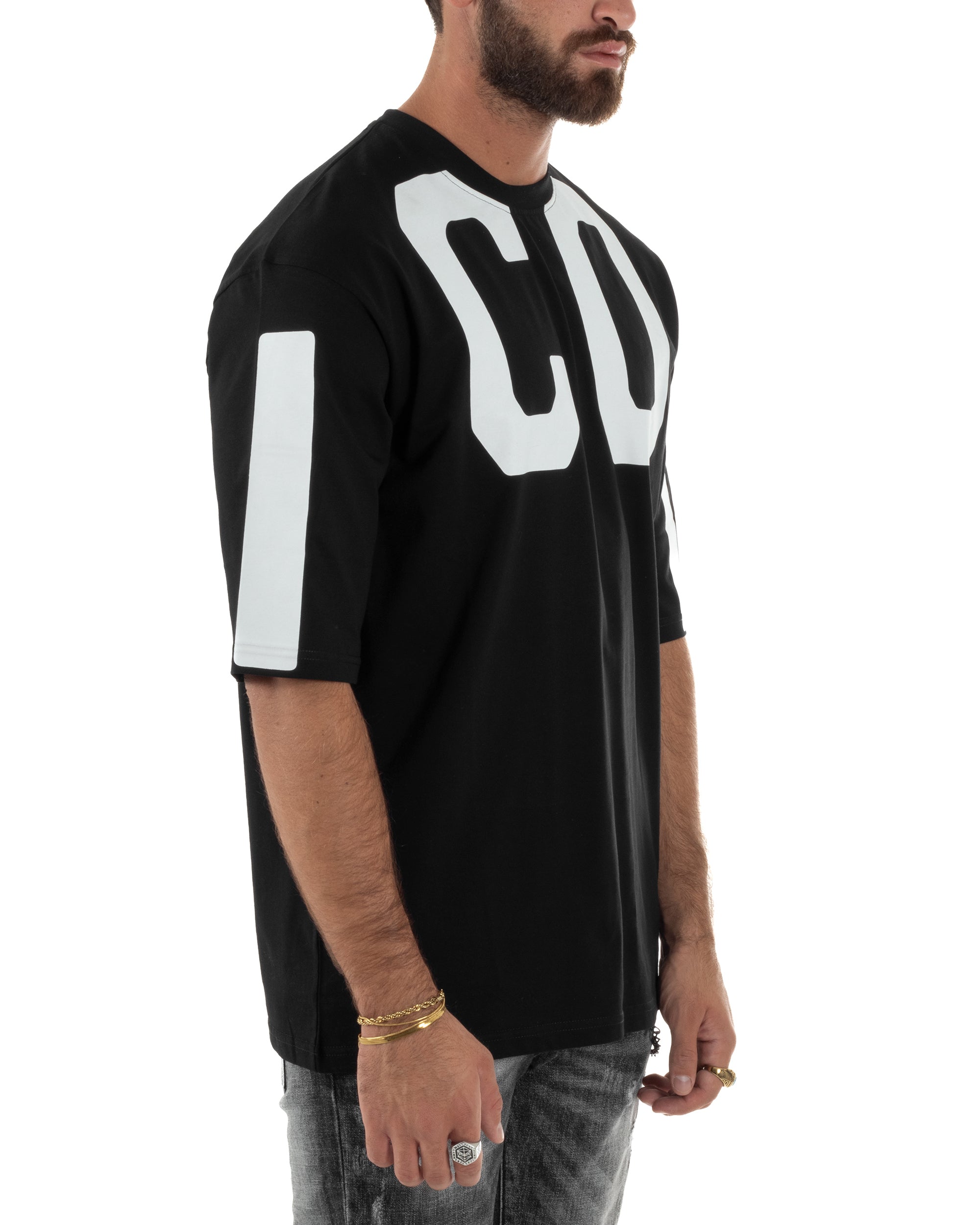 T-shirt Uomo Girocollo Stampa Basic Oversize Nero ICON ICUF2W6T006