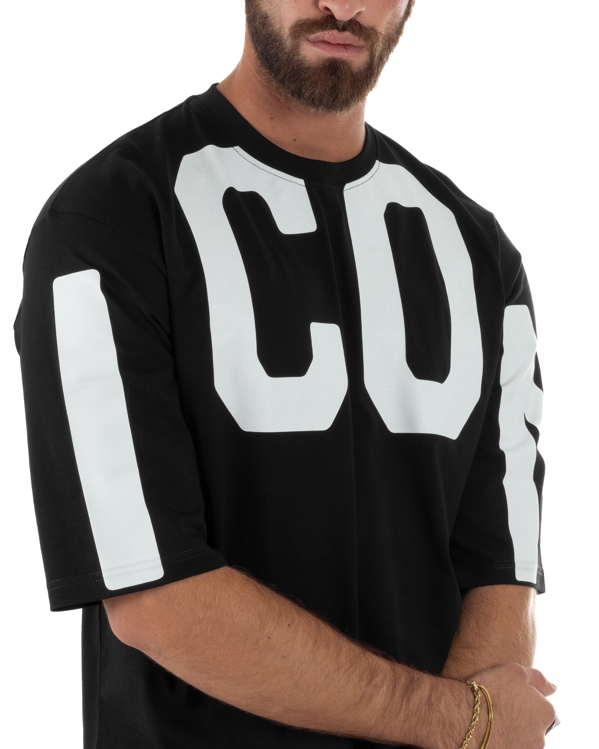T-shirt Uomo Girocollo Stampa Basic Oversize Nero ICON ICUF2W6T006