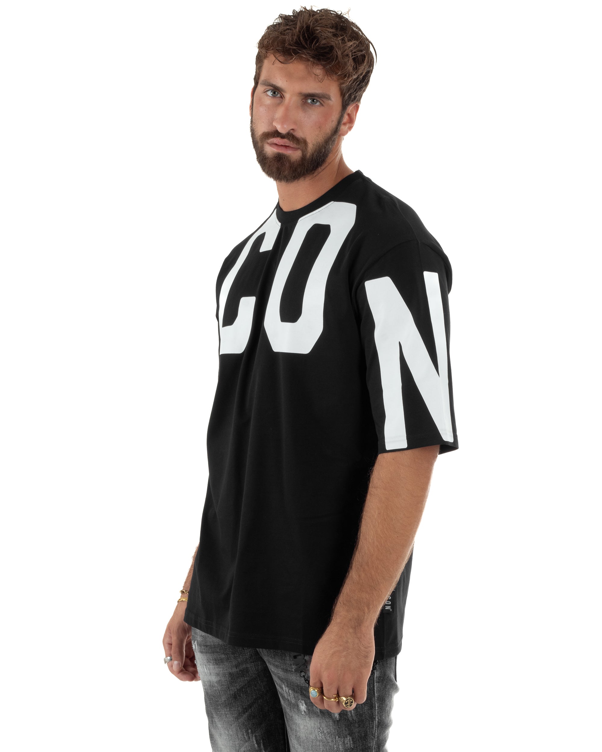 T-shirt Uomo Girocollo Stampa Basic Oversize Nero ICON ICUF2W6T006