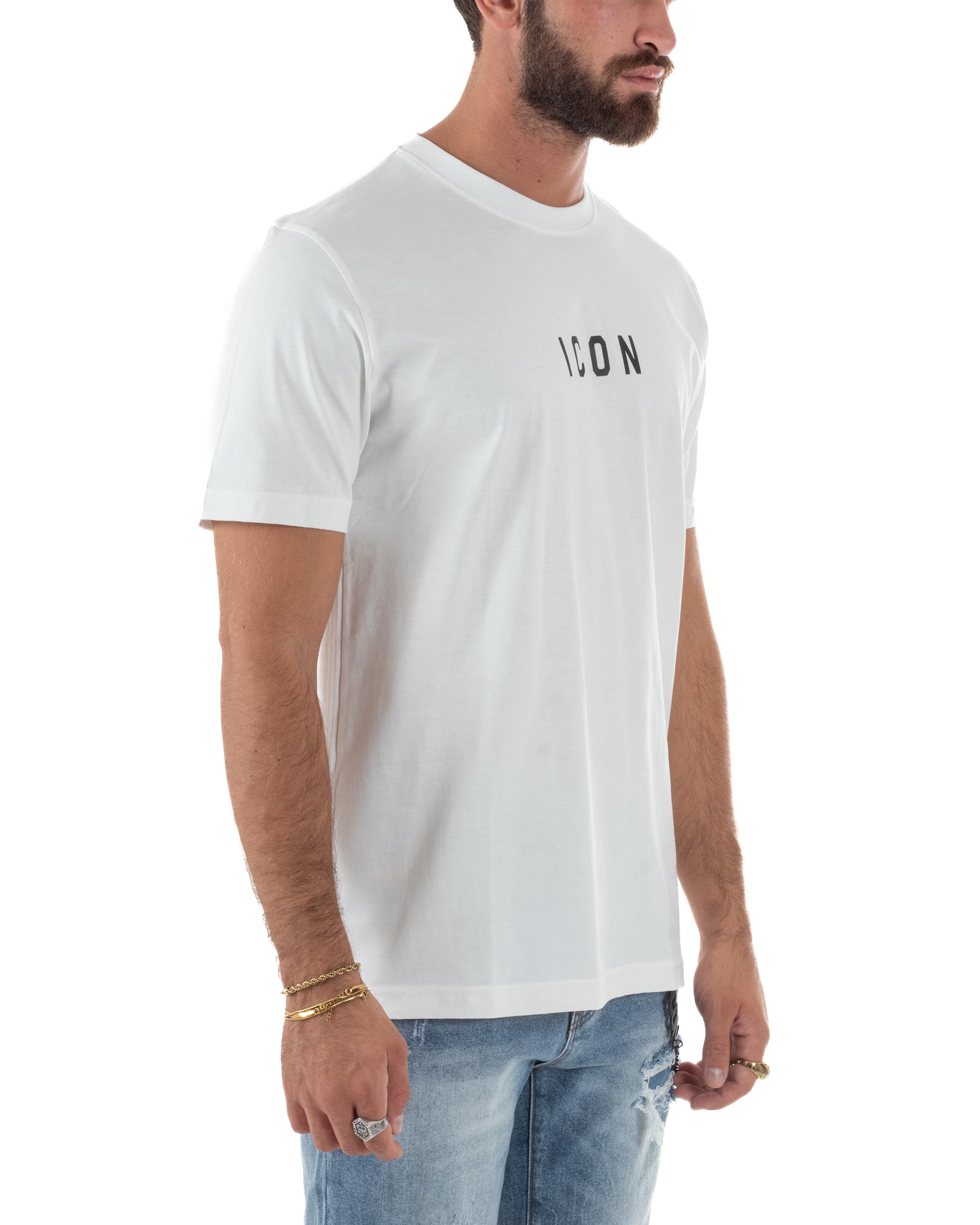 T-shirt Uomo Girocollo Regular Fit Stampa Basic Bianco ICON ICUF2W6T002
