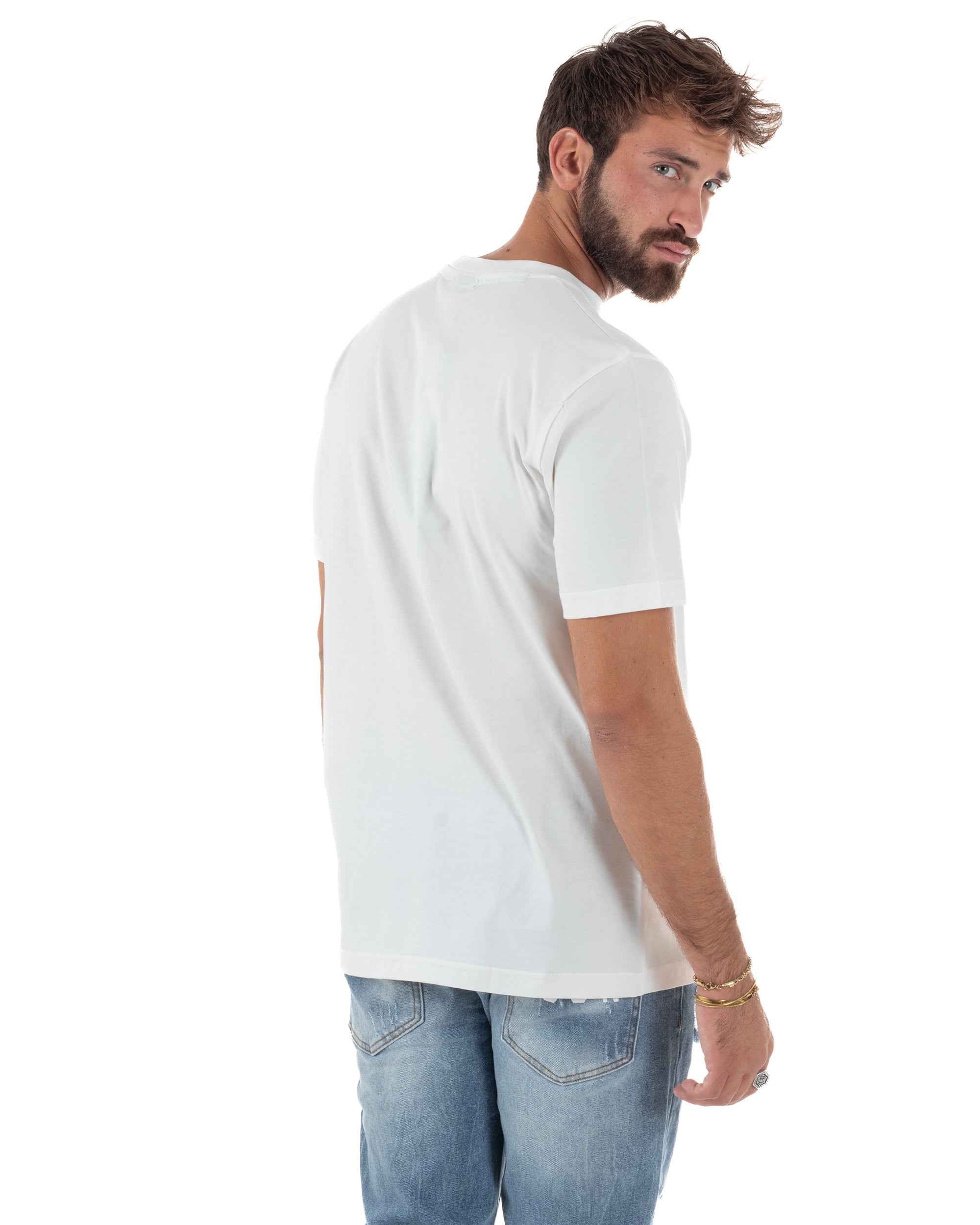 T-shirt Uomo Girocollo Regular Fit Stampa Basic Bianco ICON ICUF2W6T002
