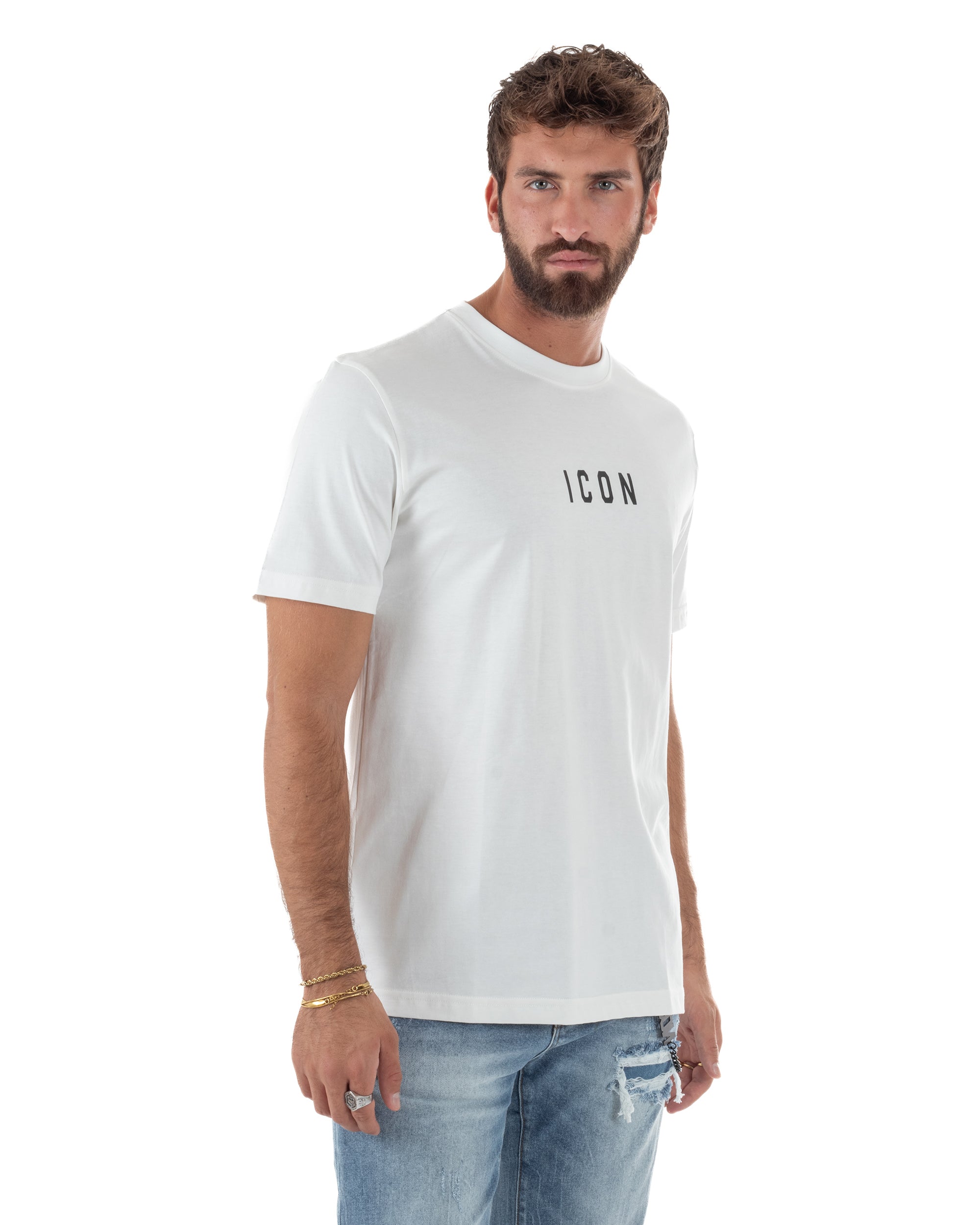 T-shirt Uomo Girocollo Regular Fit Stampa Basic Bianco ICON ICUF2W6T002