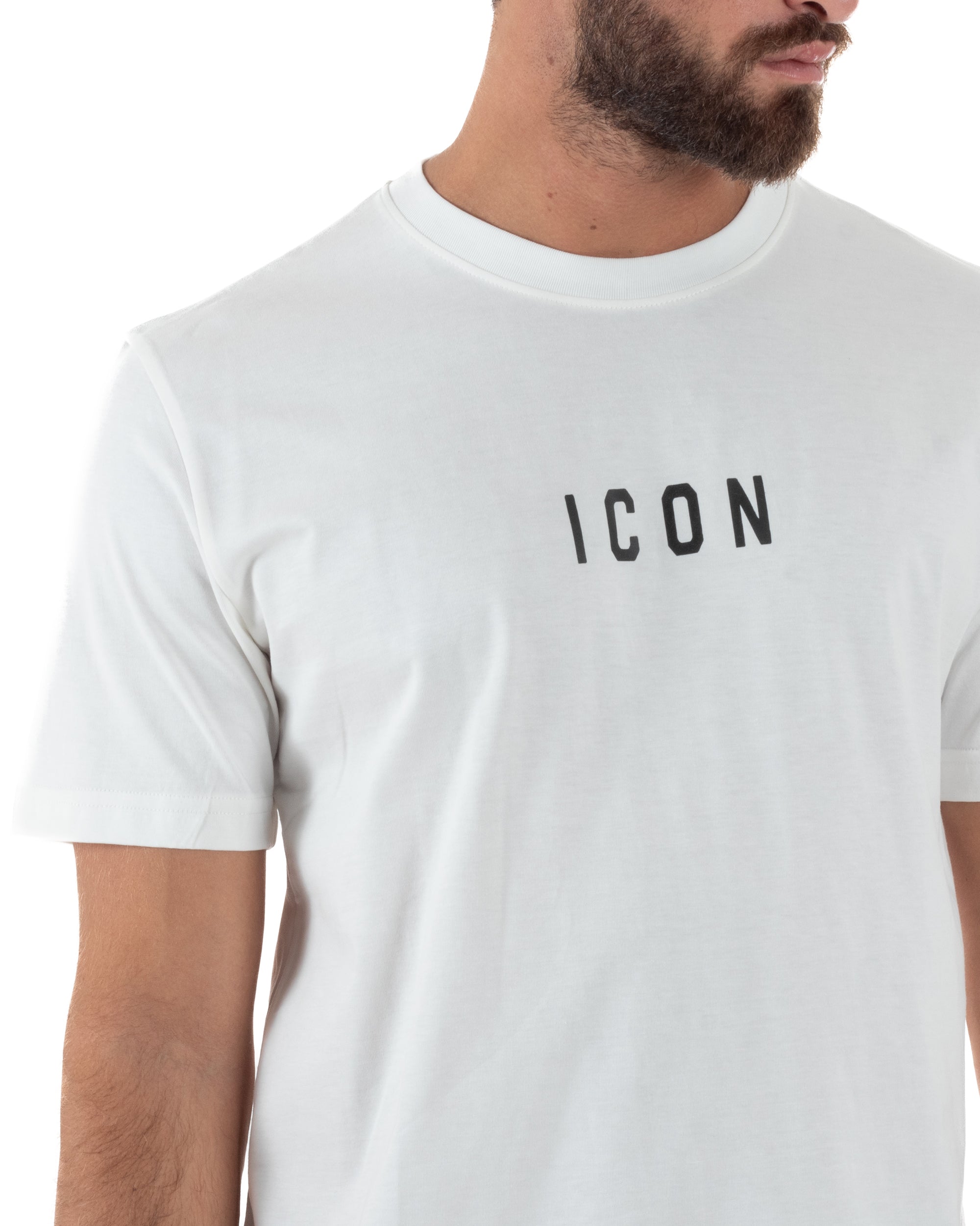 T-shirt Uomo Girocollo Regular Fit Stampa Basic Bianco ICON ICUF2W6T002