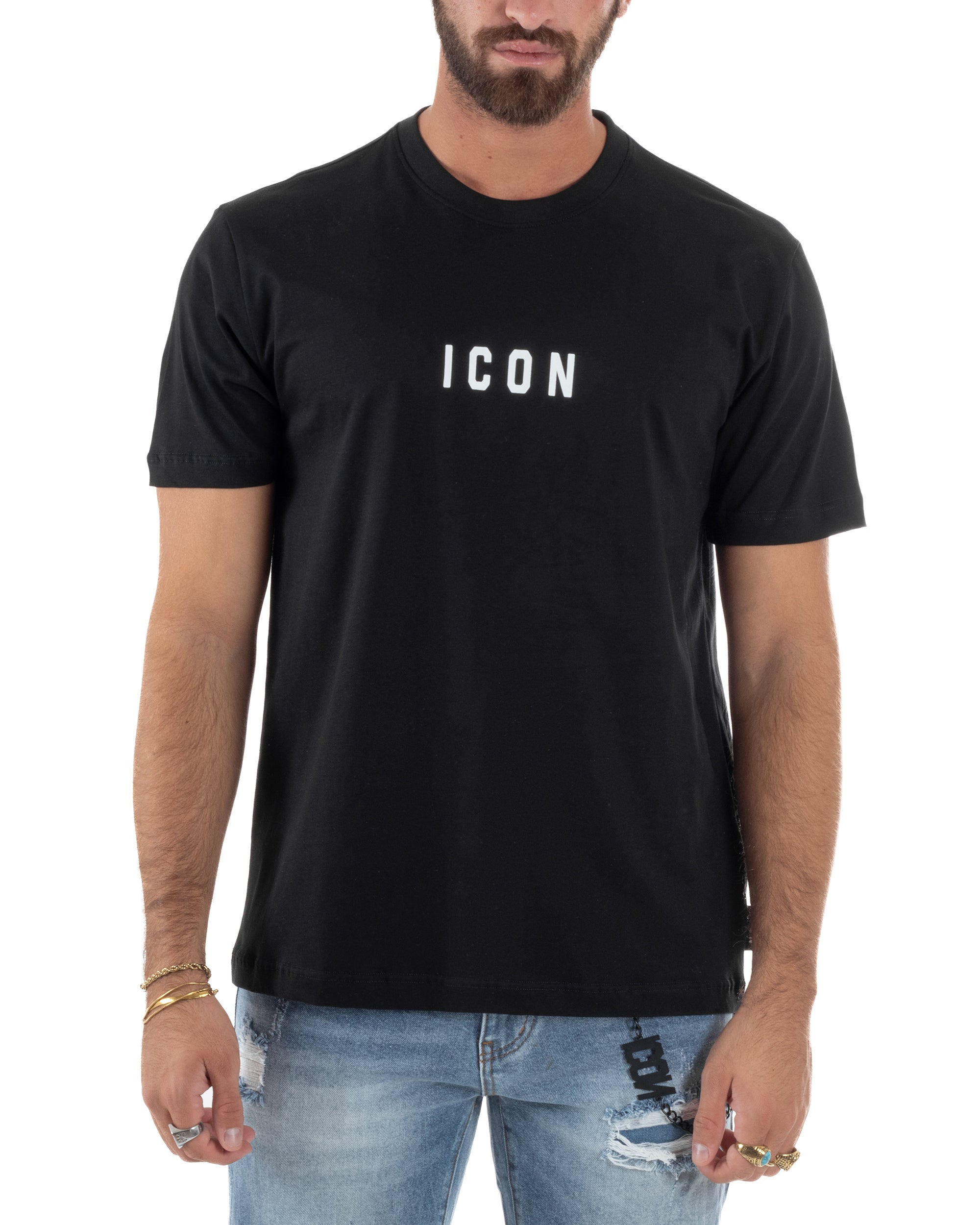 T-shirt Uomo Girocollo Regular Fit Stampa Basic Nero ICON ICUF2W6T002