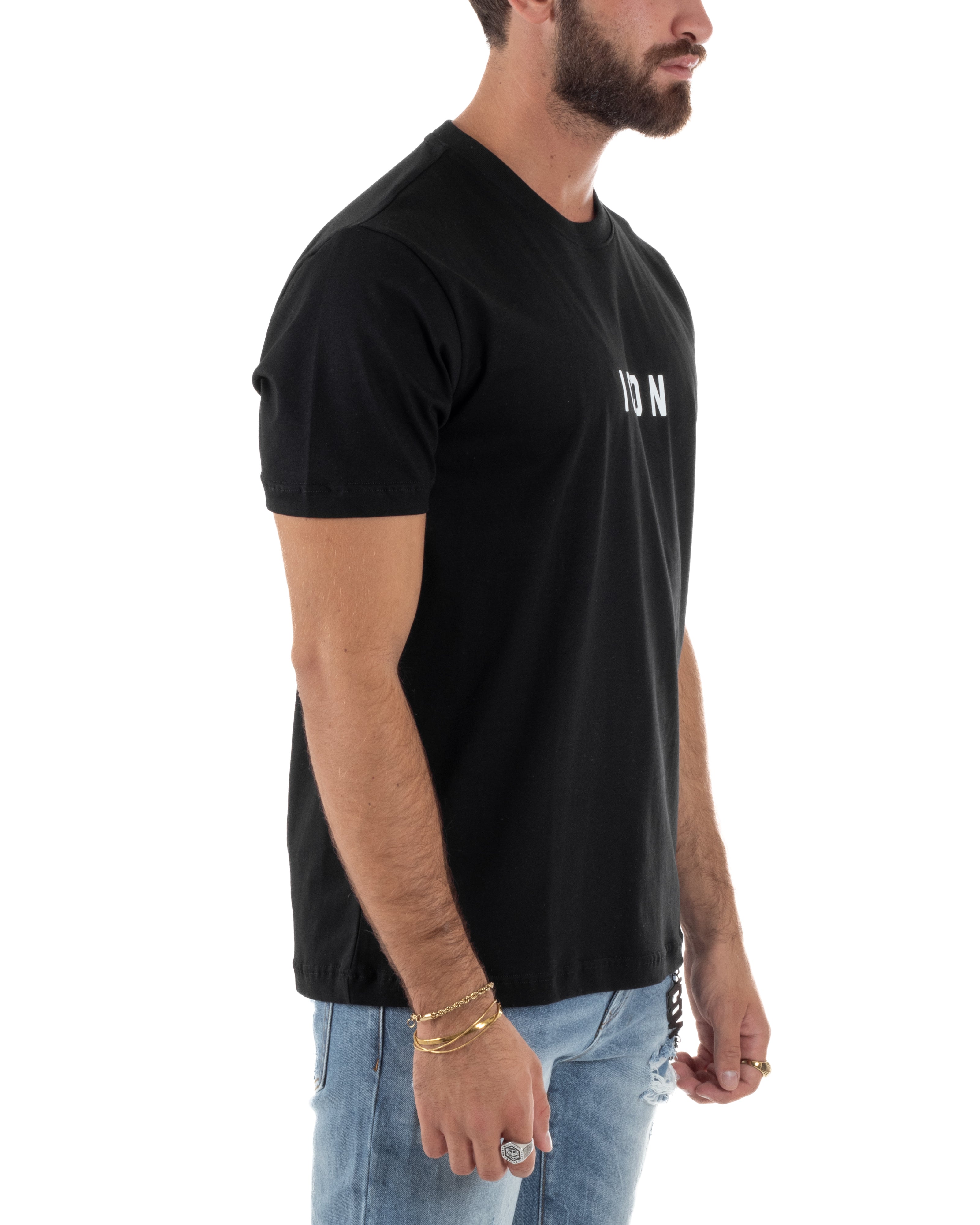 T-shirt Uomo Girocollo Regular Fit Stampa Basic Nero ICON ICUF2W6T002