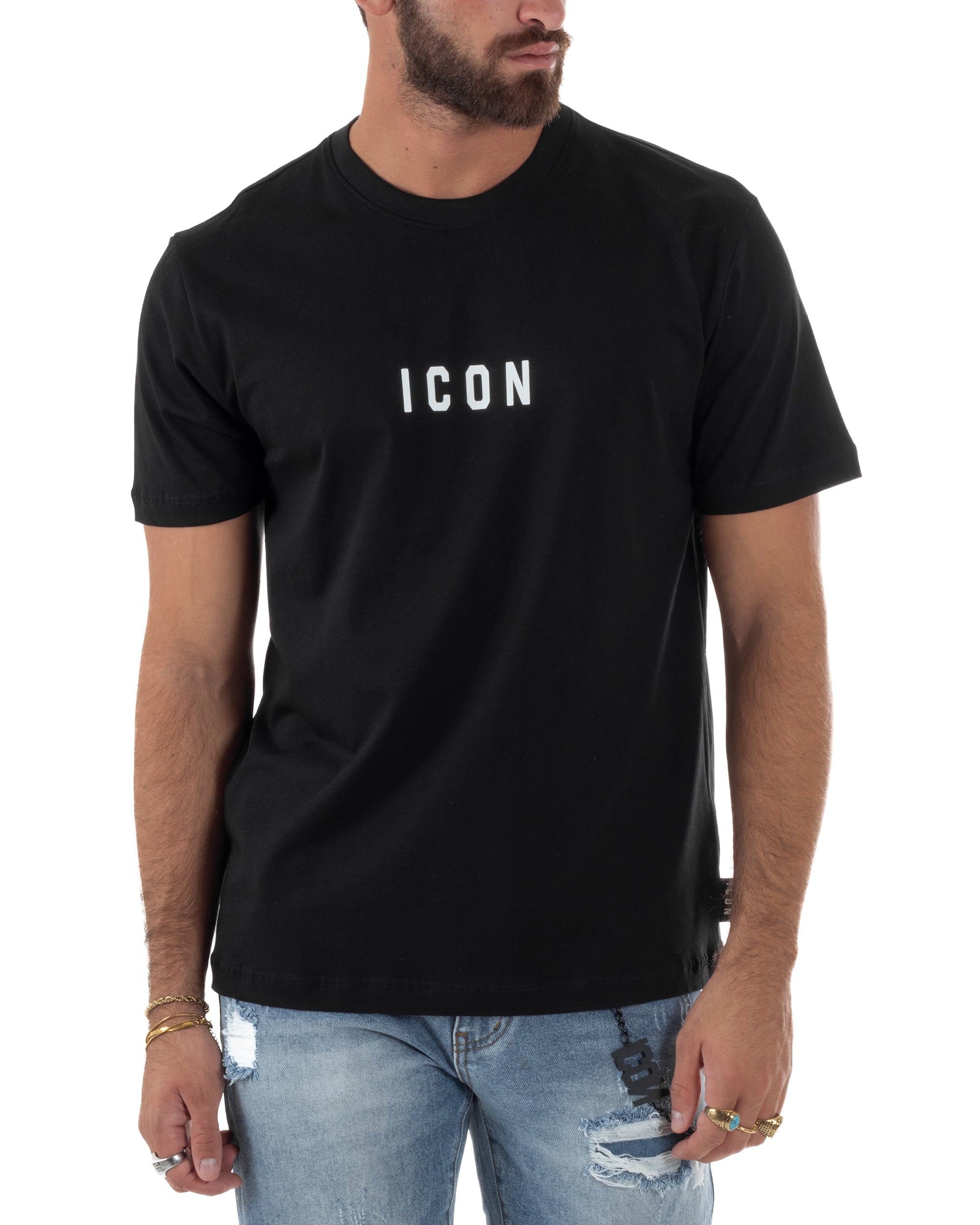 T-shirt Uomo Girocollo Regular Fit Stampa Basic Nero ICON ICUF2W6T002
